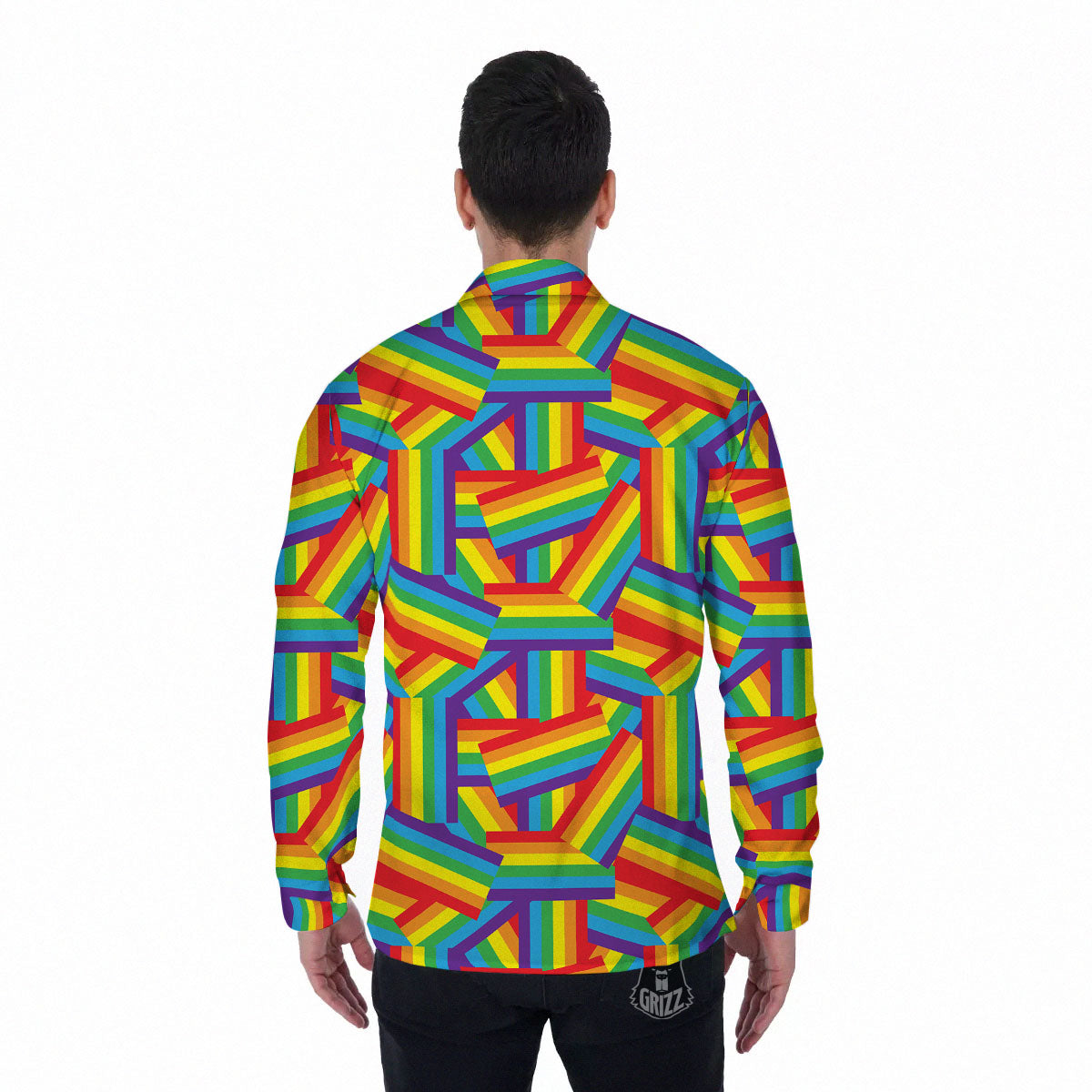 Rainbow Flag LGBT Pride Pattern Men's Long Sleeve Shirts-grizzshop