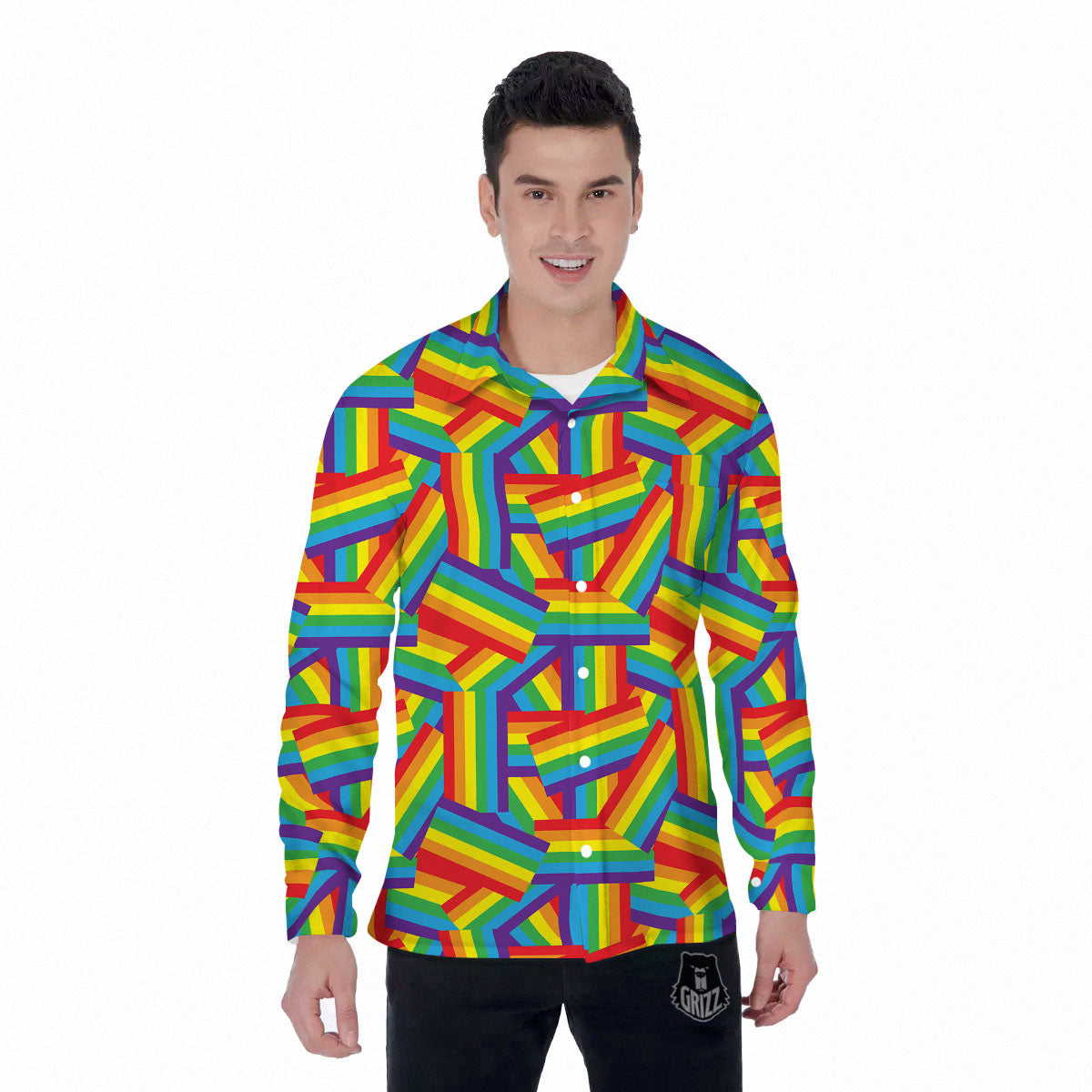 Rainbow Flag LGBT Pride Pattern Men's Long Sleeve Shirts-grizzshop