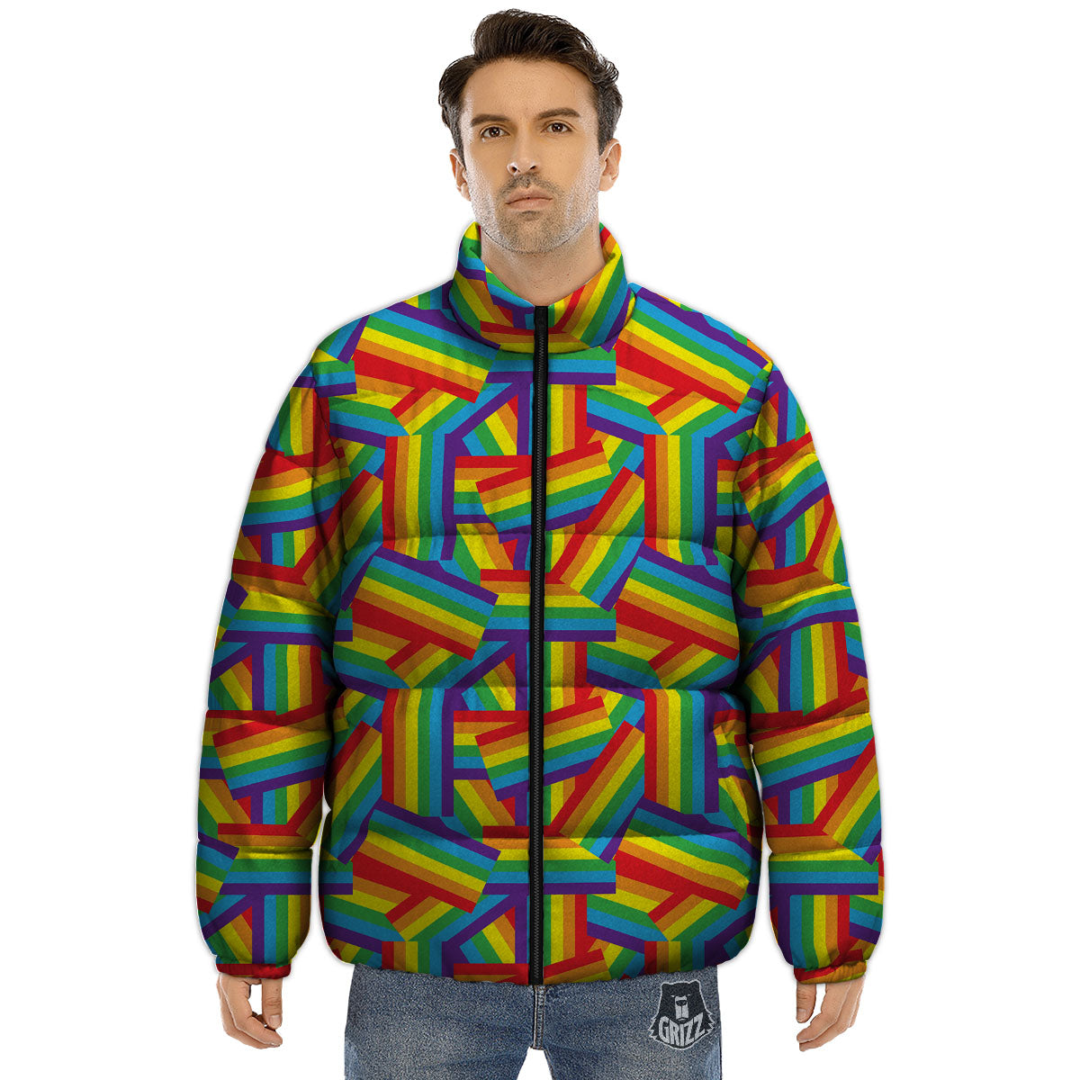 Rainbow Flag LGBT Pride Pattern Puffer Jacket-grizzshop