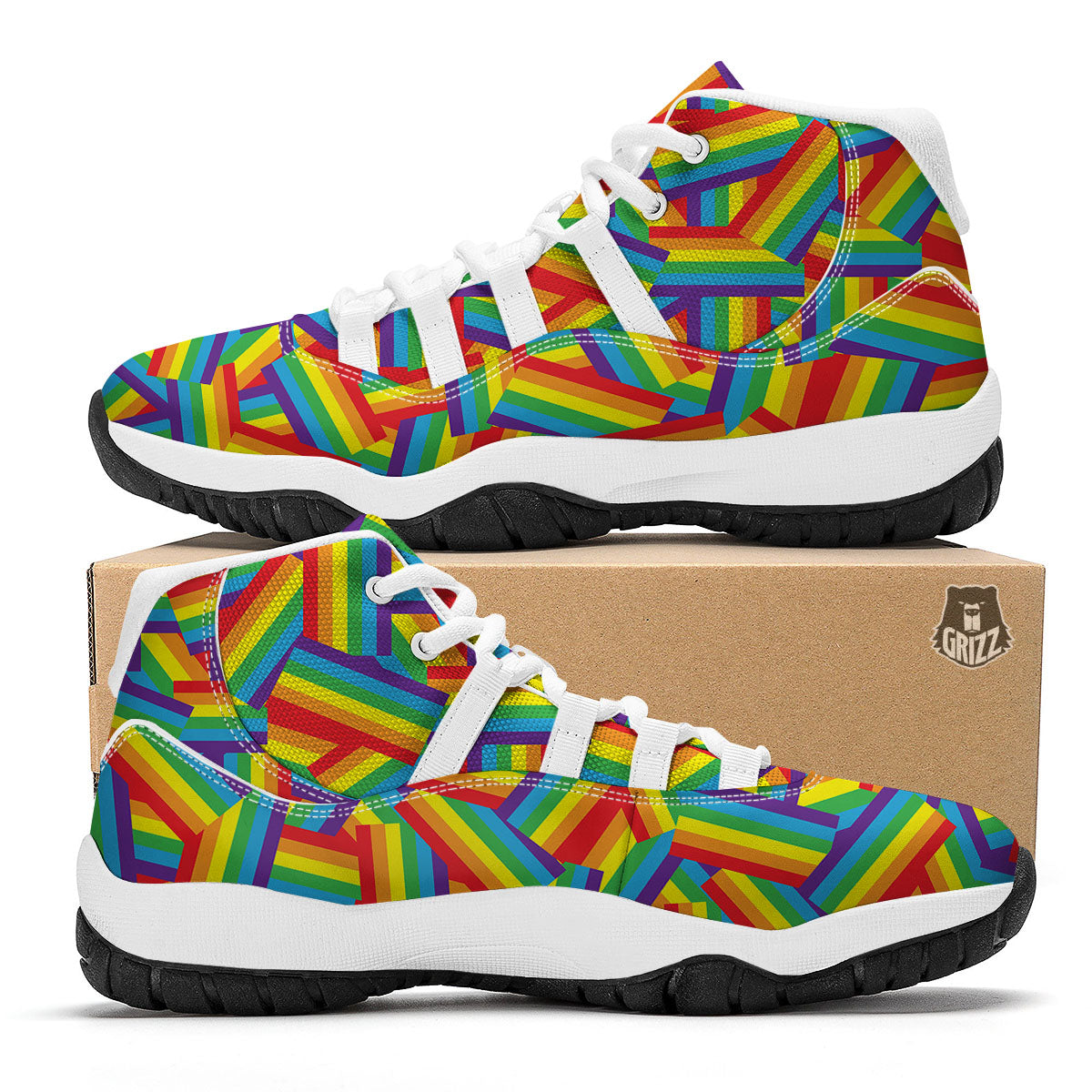 Rainbow Flag LGBT Pride Pattern White Bball Shoes-grizzshop