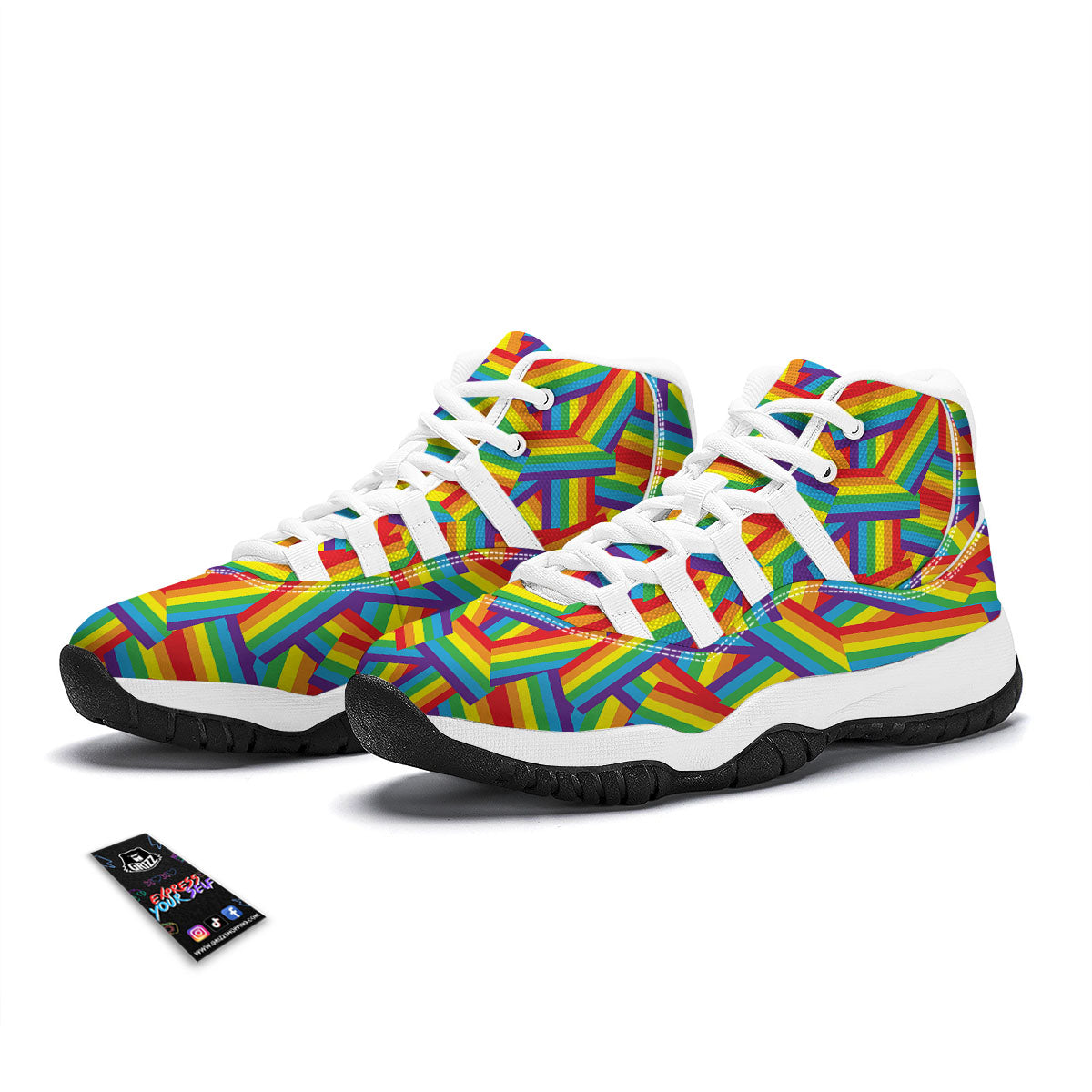 Rainbow Flag LGBT Pride Pattern White Bball Shoes-grizzshop