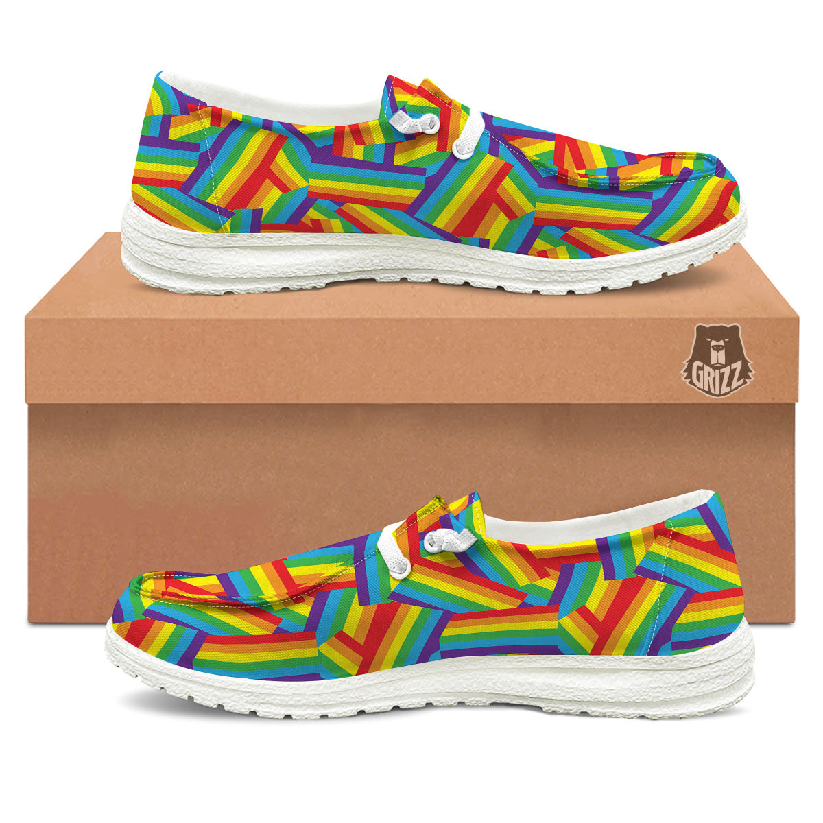 Rainbow Flag LGBT Pride Pattern White Loafers-grizzshop