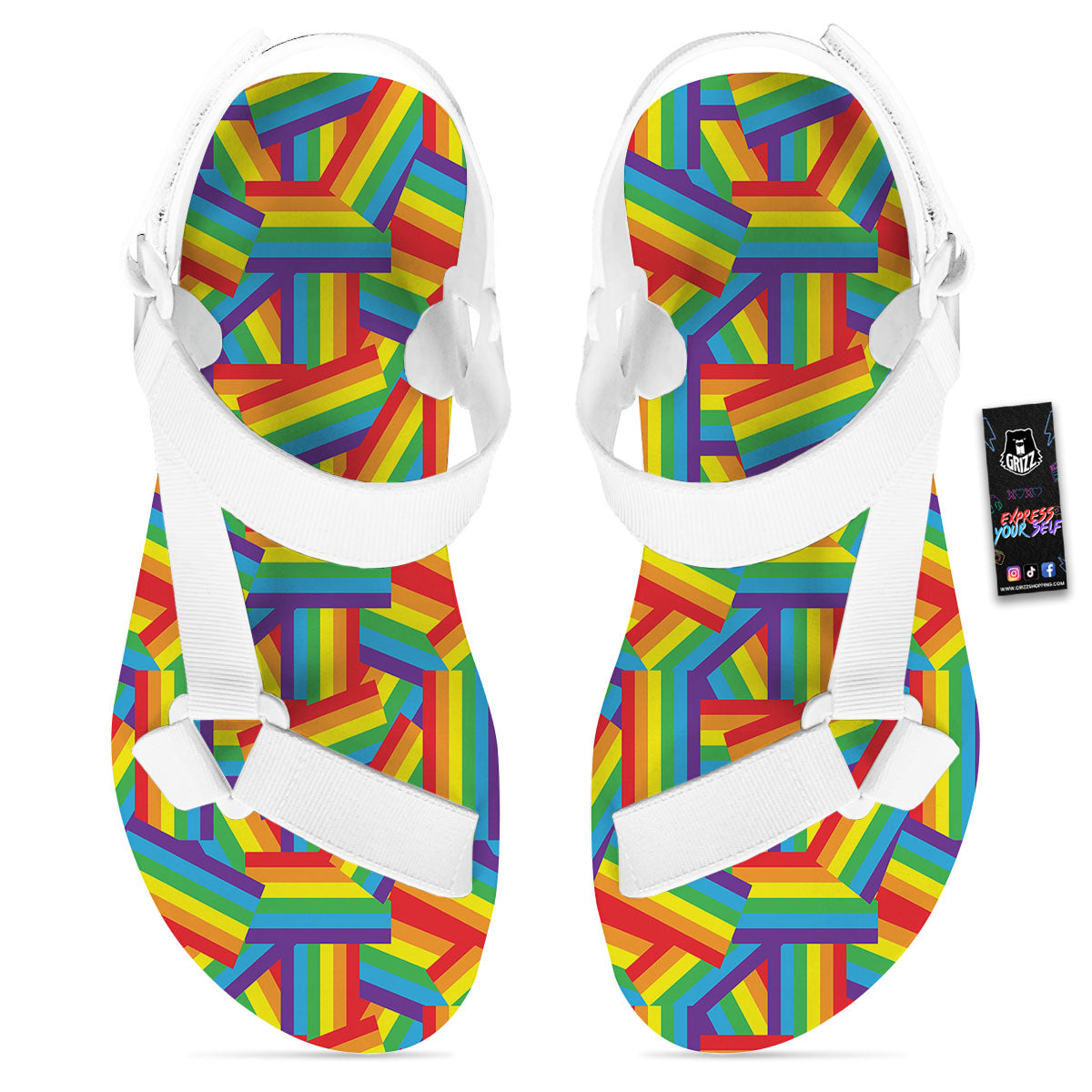 Rainbow Flag LGBT Pride Pattern White Open Toe Sandals-grizzshop