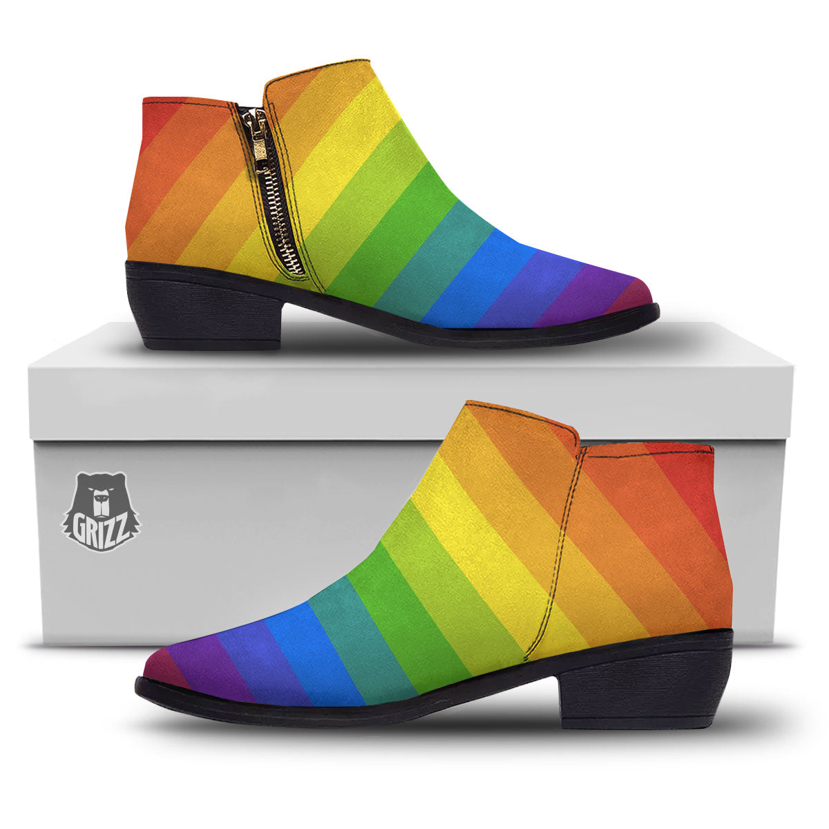 Rainbow Flag LGBT Pride Print Ankle Boots-grizzshop