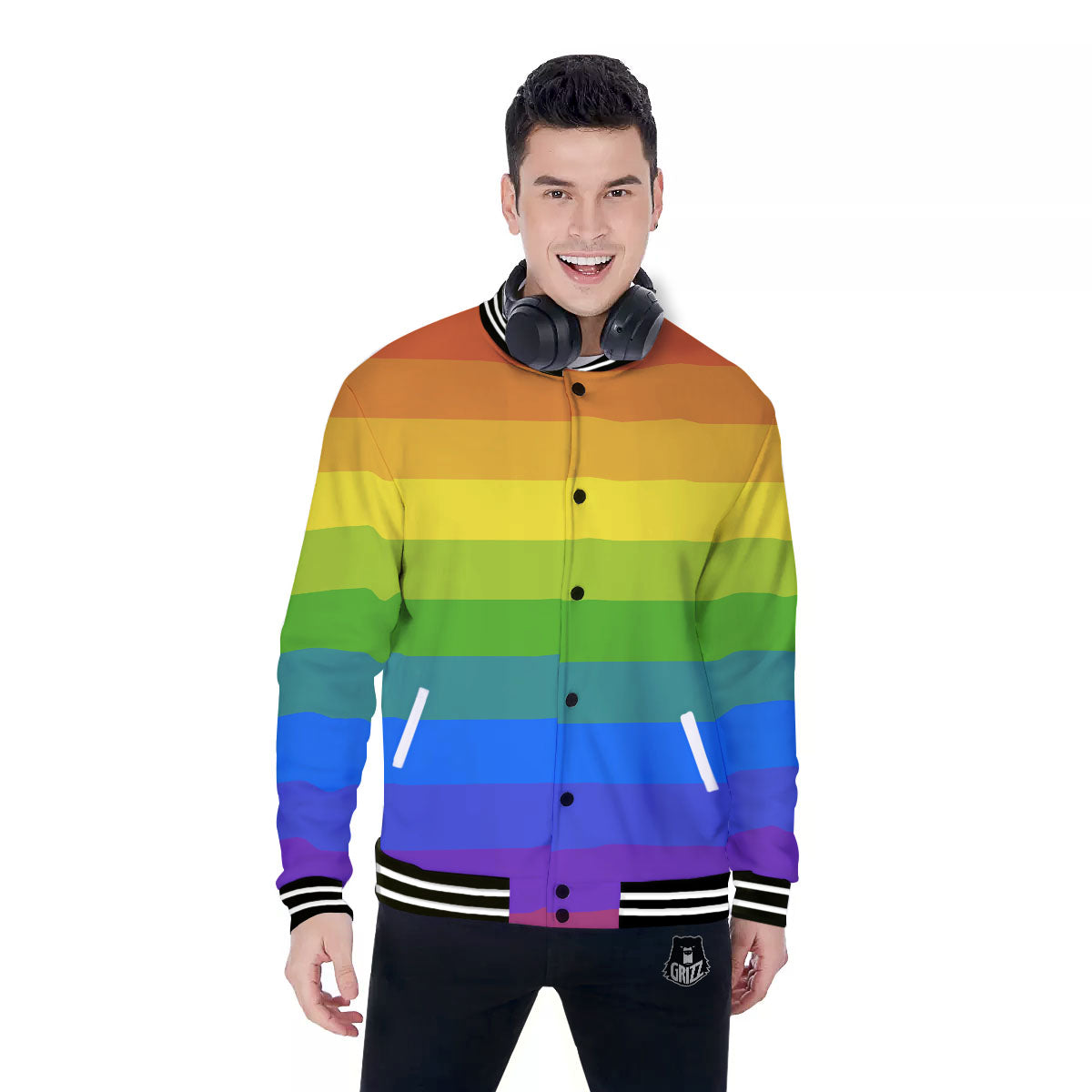 Rainbow Flag LGBT Pride Print Baseball Jacket-grizzshop