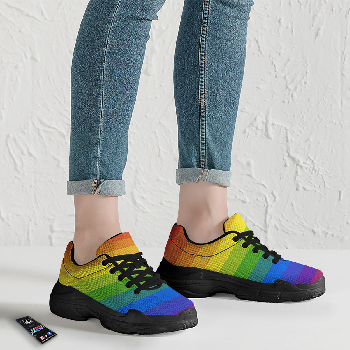 Rainbow Flag LGBT Pride Print Black Chunky Shoes-grizzshop