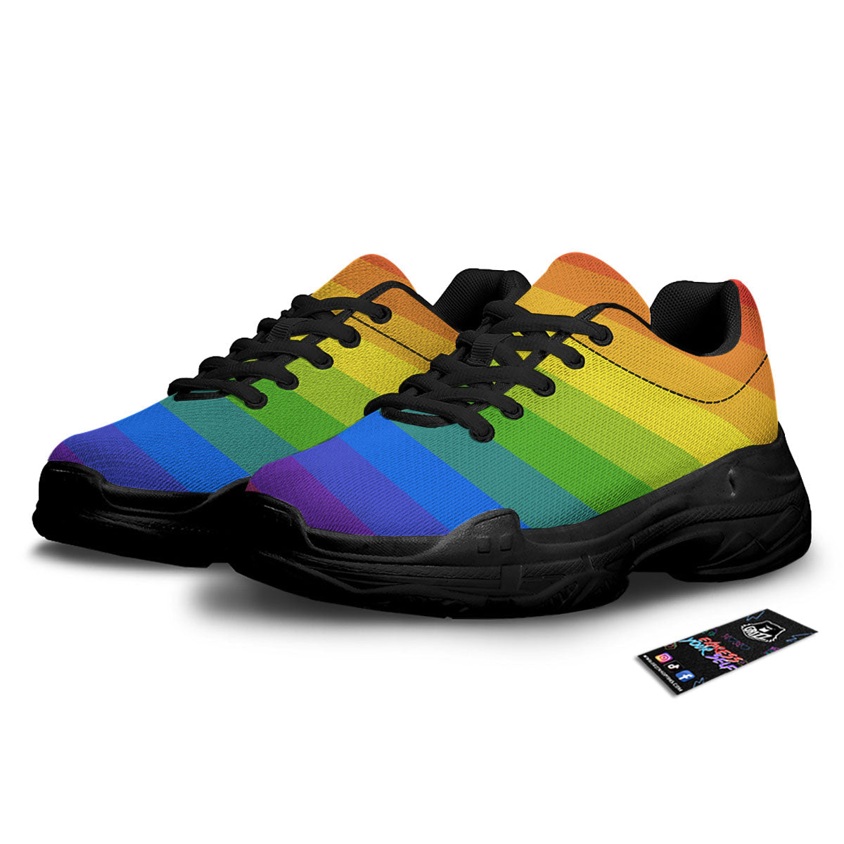 Rainbow Flag LGBT Pride Print Black Chunky Shoes-grizzshop