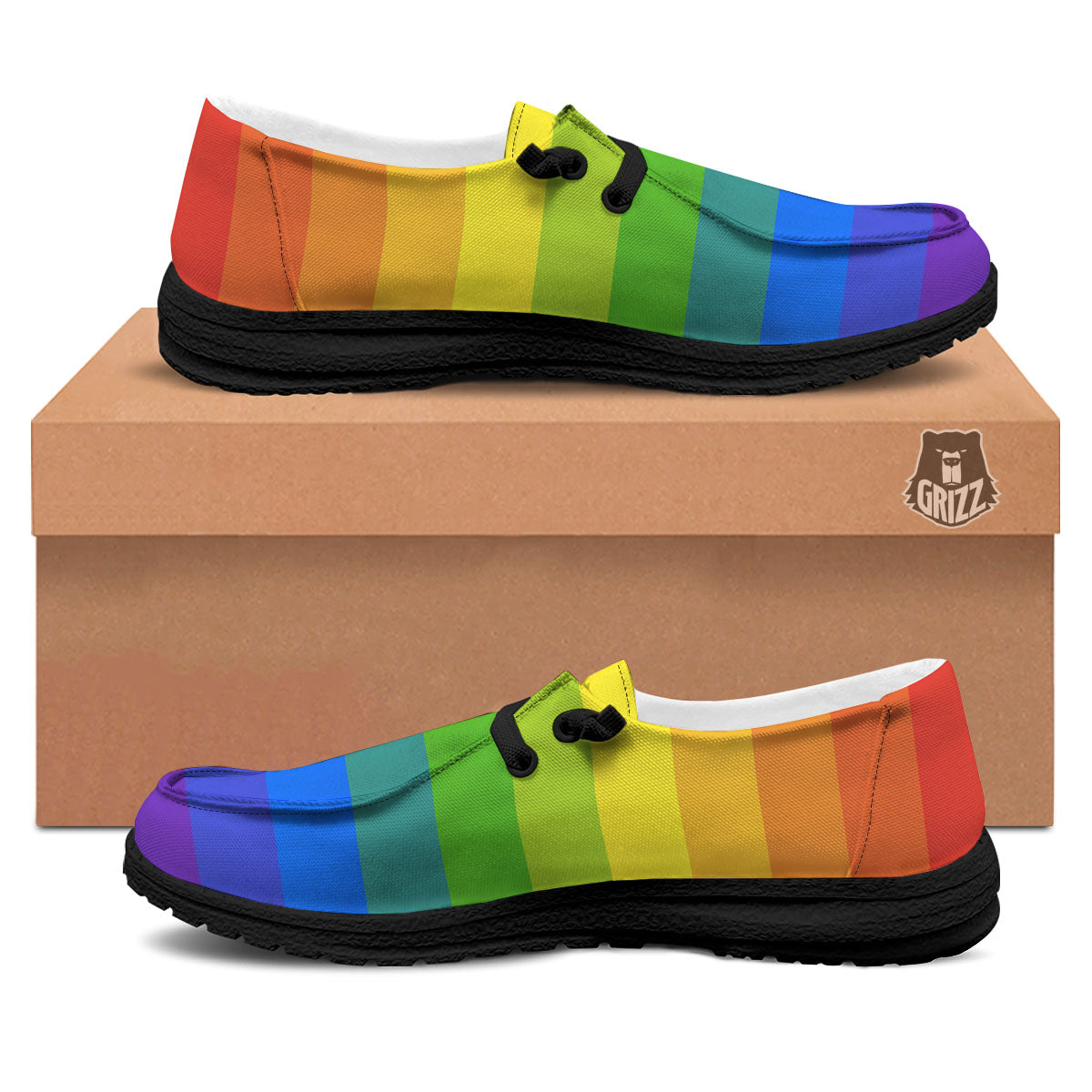 Rainbow Flag LGBT Pride Print Black Loafers-grizzshop