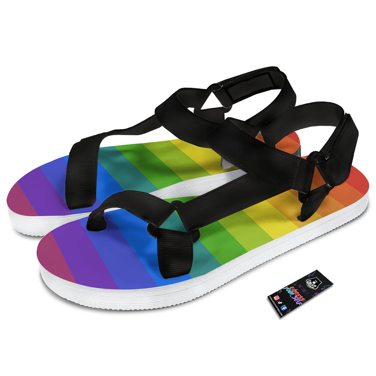 Rainbow Flag LGBT Pride Print Black Open Toe Sandals-grizzshop