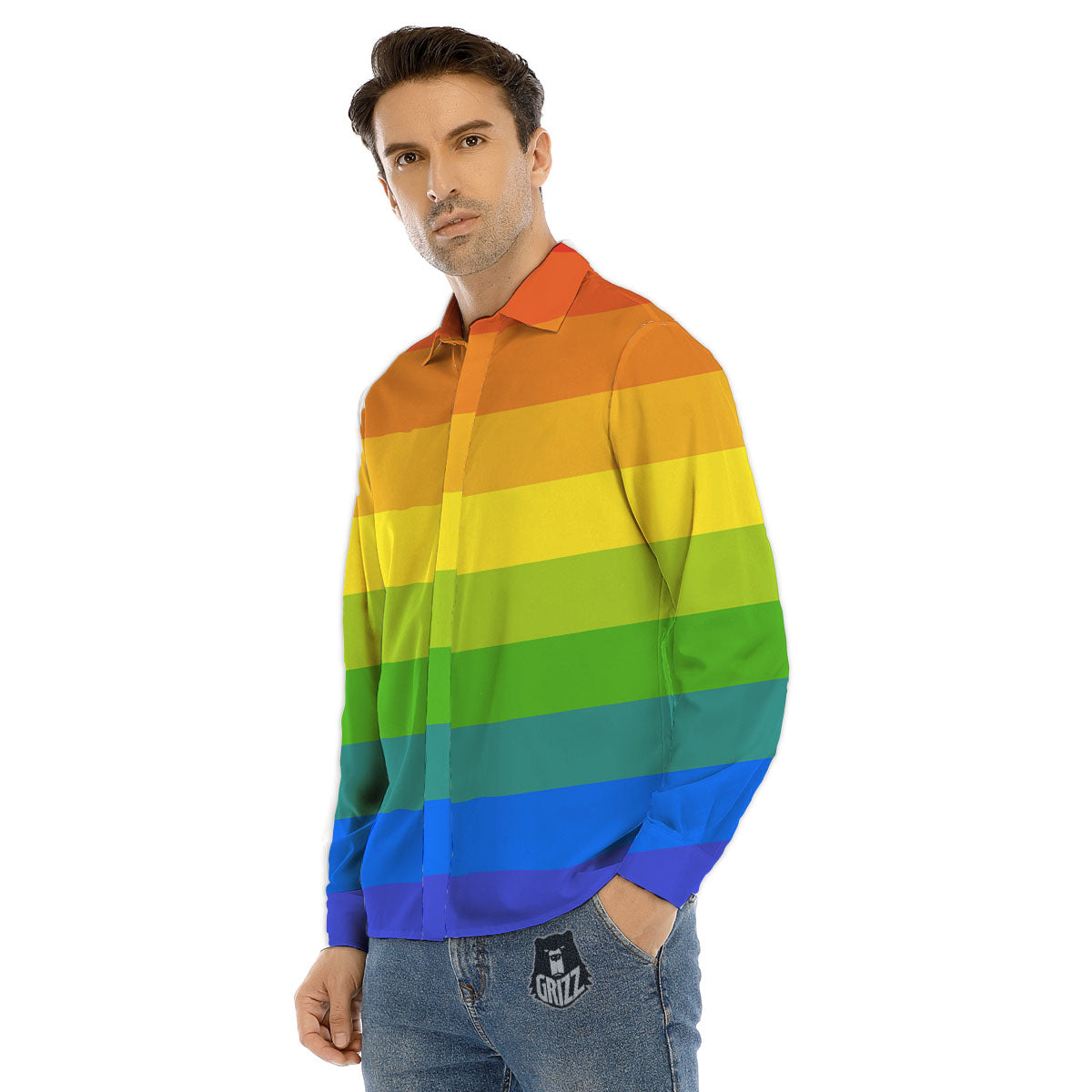 Rainbow Flag LGBT Pride Print Men's Dress Shirts-grizzshop