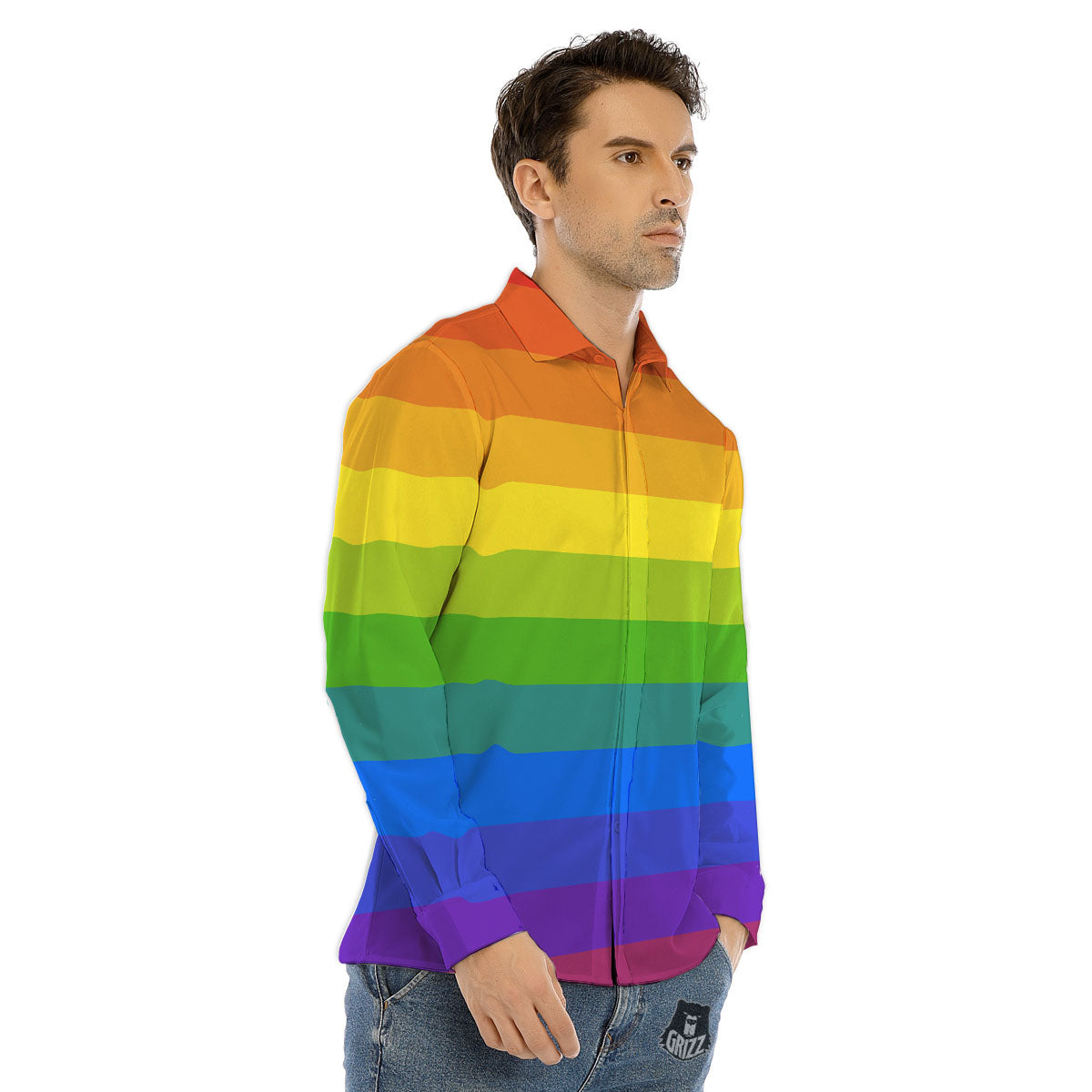 Rainbow Flag LGBT Pride Print Men's Dress Shirts-grizzshop