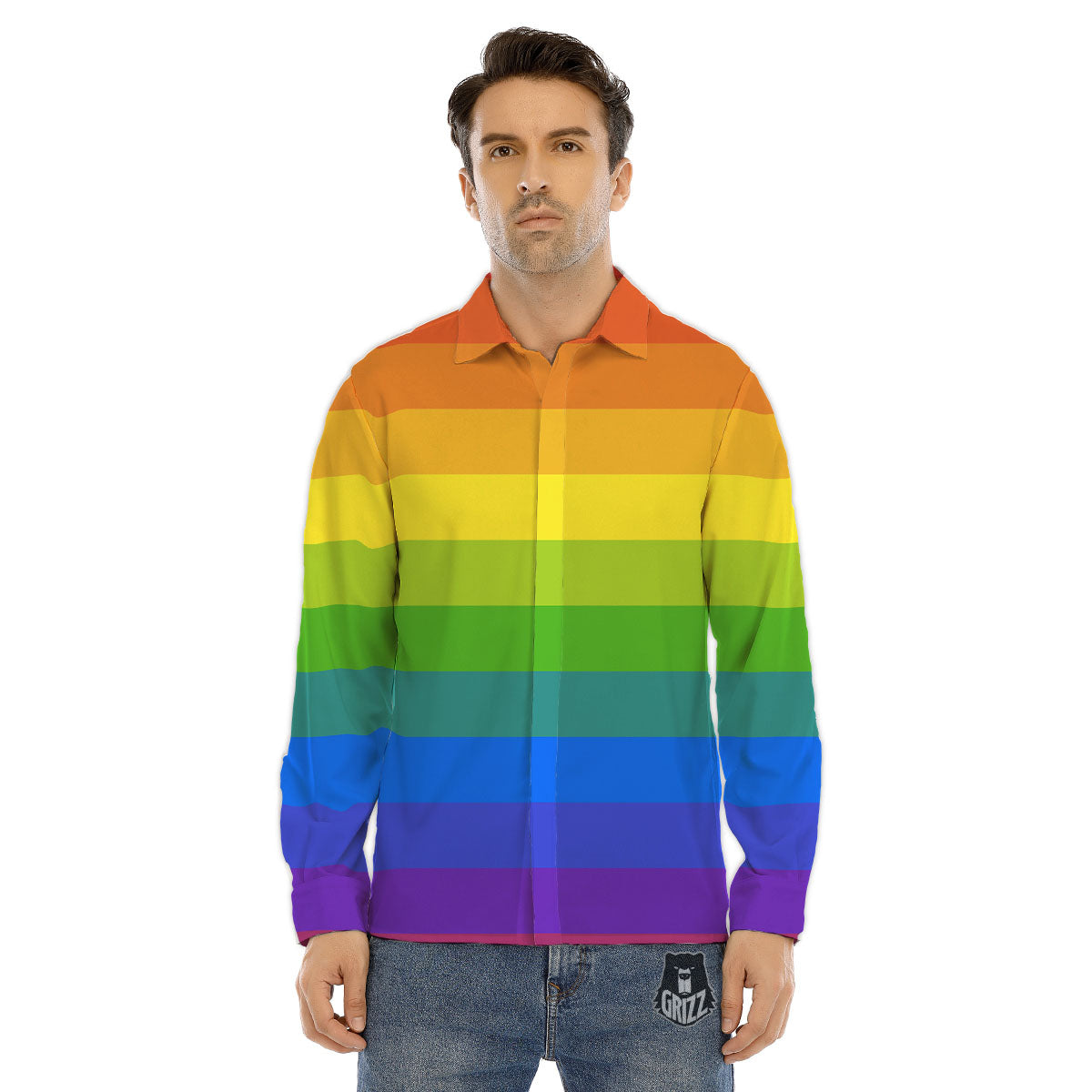 Rainbow Flag LGBT Pride Print Men's Dress Shirts-grizzshop