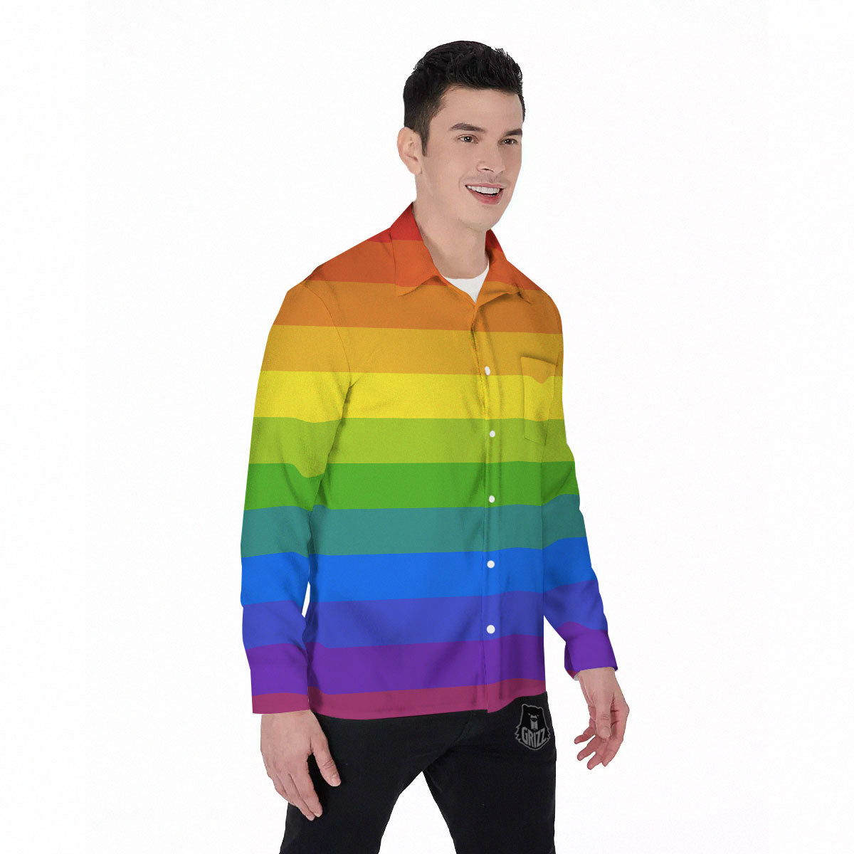 Rainbow Flag LGBT Pride Print Men's Long Sleeve Shirts-grizzshop