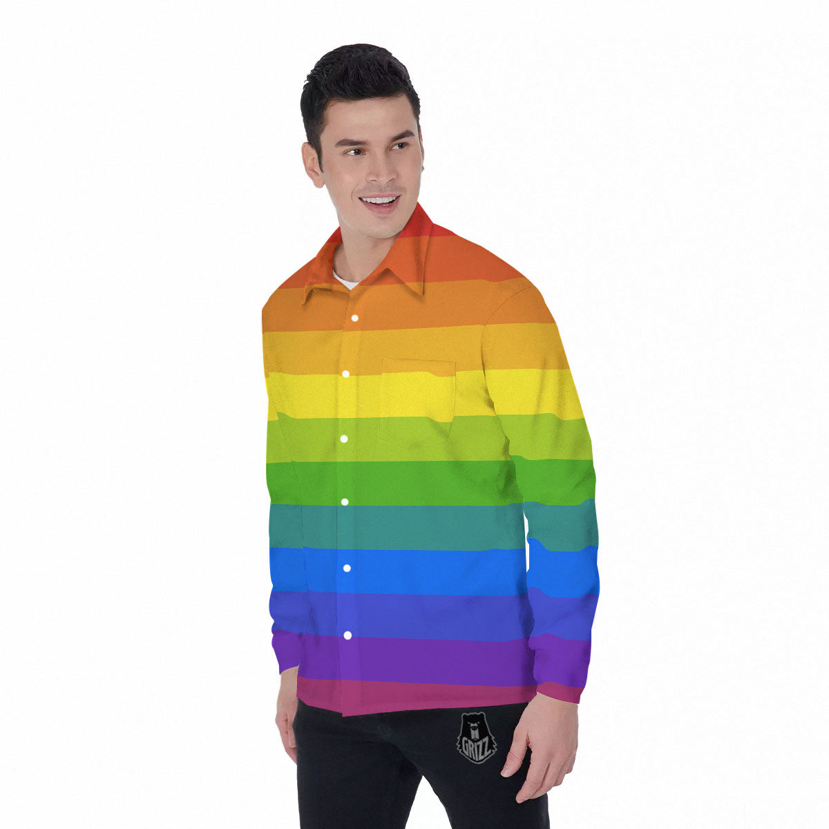 Rainbow Flag LGBT Pride Print Men's Long Sleeve Shirts-grizzshop