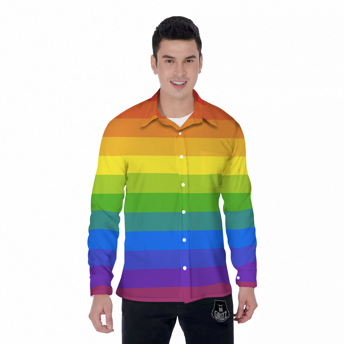 Rainbow Flag LGBT Pride Print Men's Long Sleeve Shirts-grizzshop