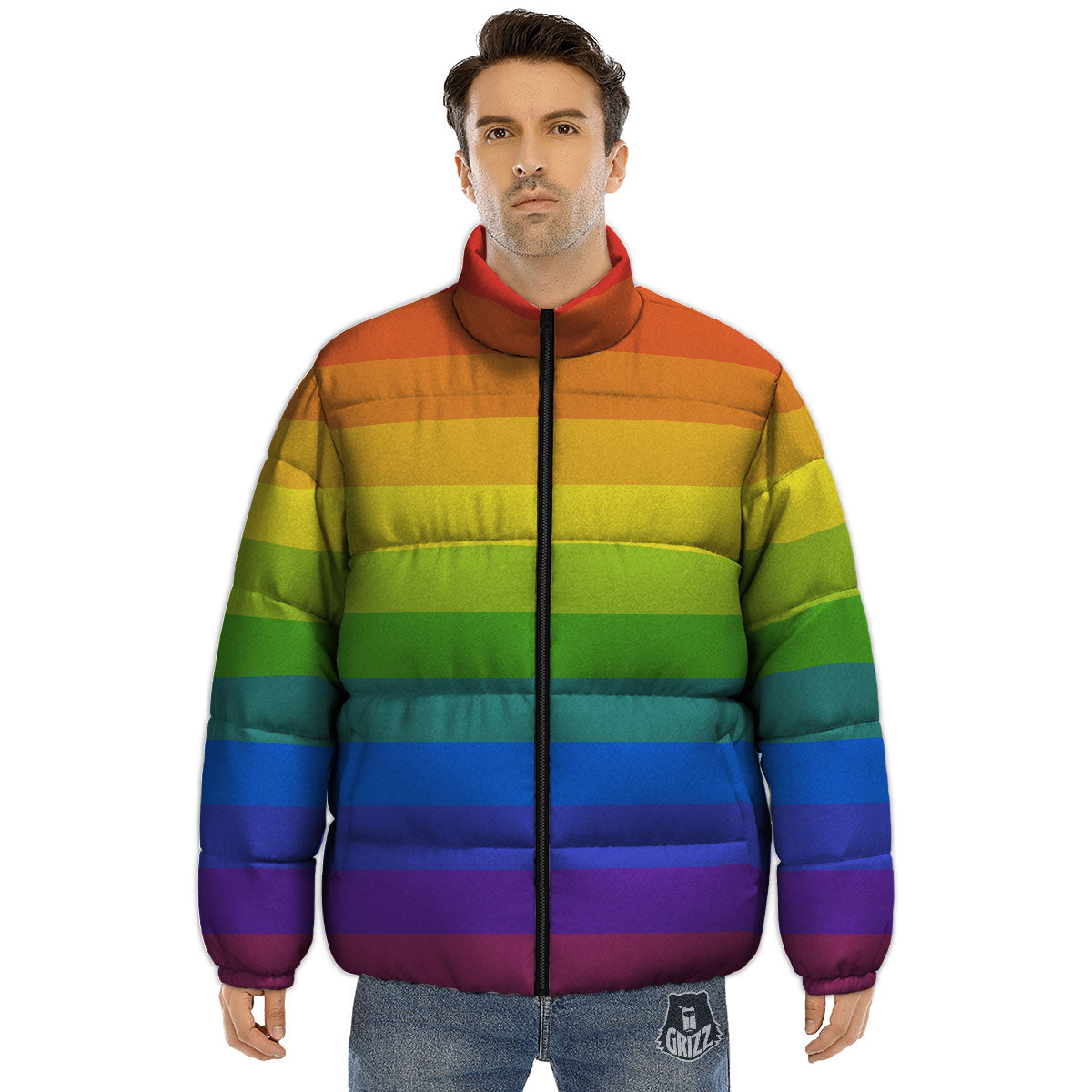 Rainbow Flag LGBT Pride Print Puffer Jacket-grizzshop