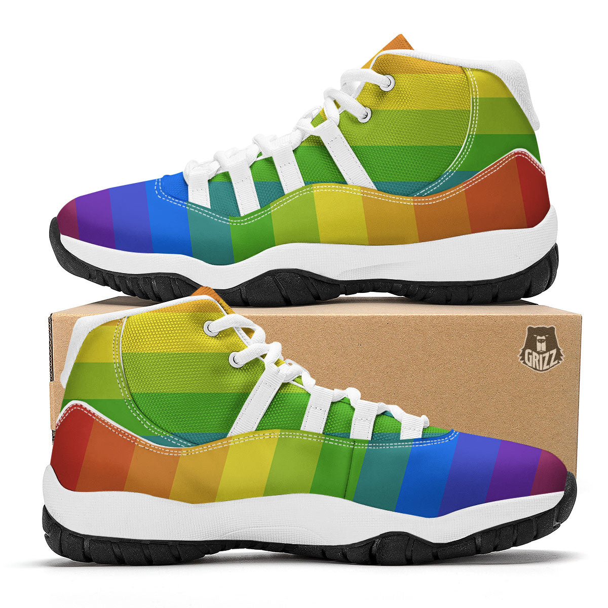 Rainbow Flag LGBT Pride Print White Bball Shoes-grizzshop