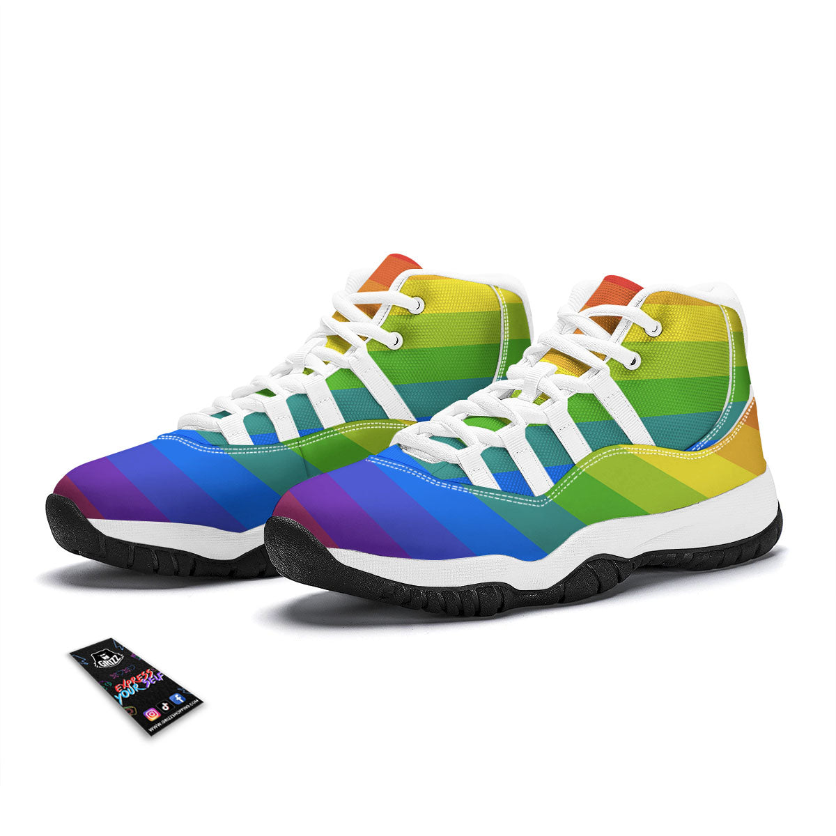 Rainbow Flag LGBT Pride Print White Bball Shoes-grizzshop