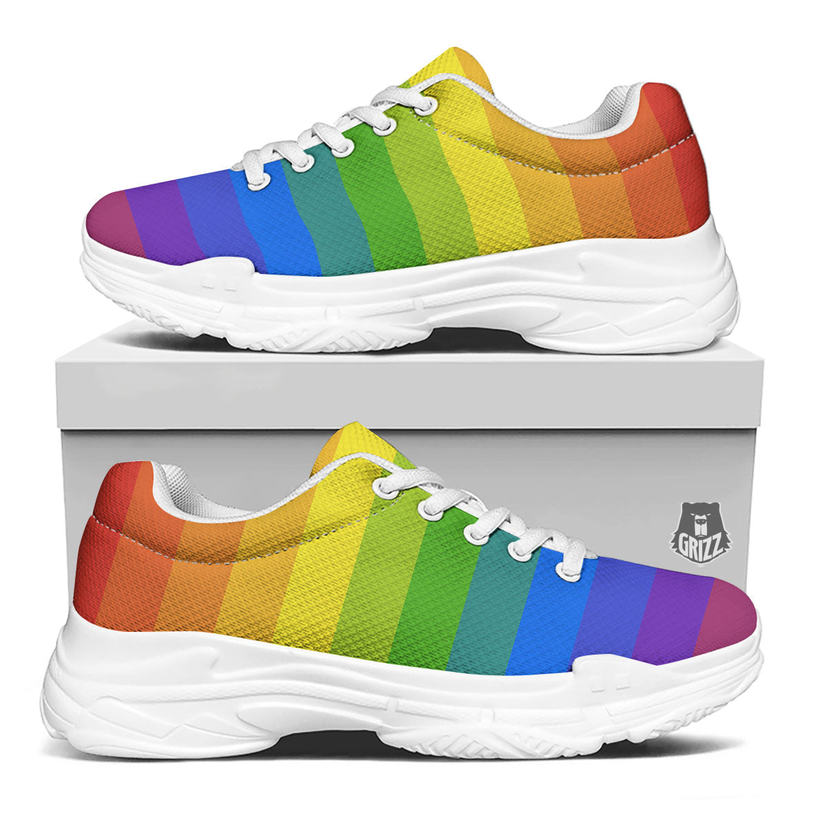 Rainbow Flag LGBT Pride Print White Chunky Shoes-grizzshop