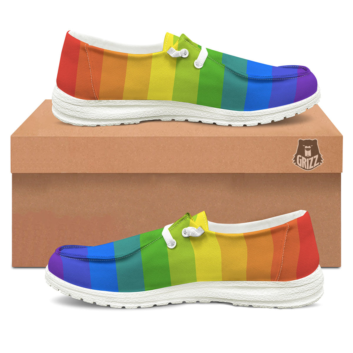 Rainbow Flag LGBT Pride Print White Loafers-grizzshop