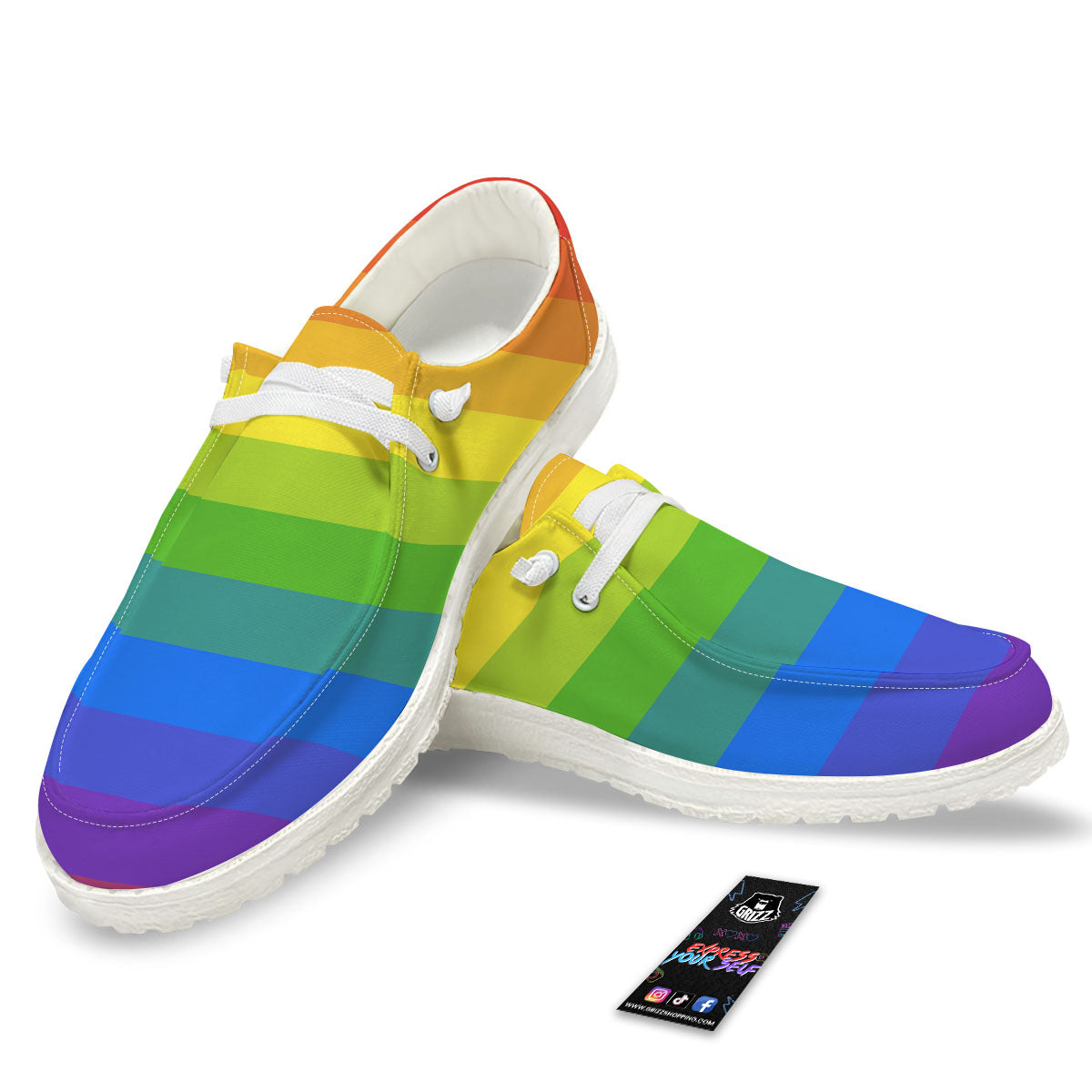 Rainbow Flag LGBT Pride Print White Loafers-grizzshop