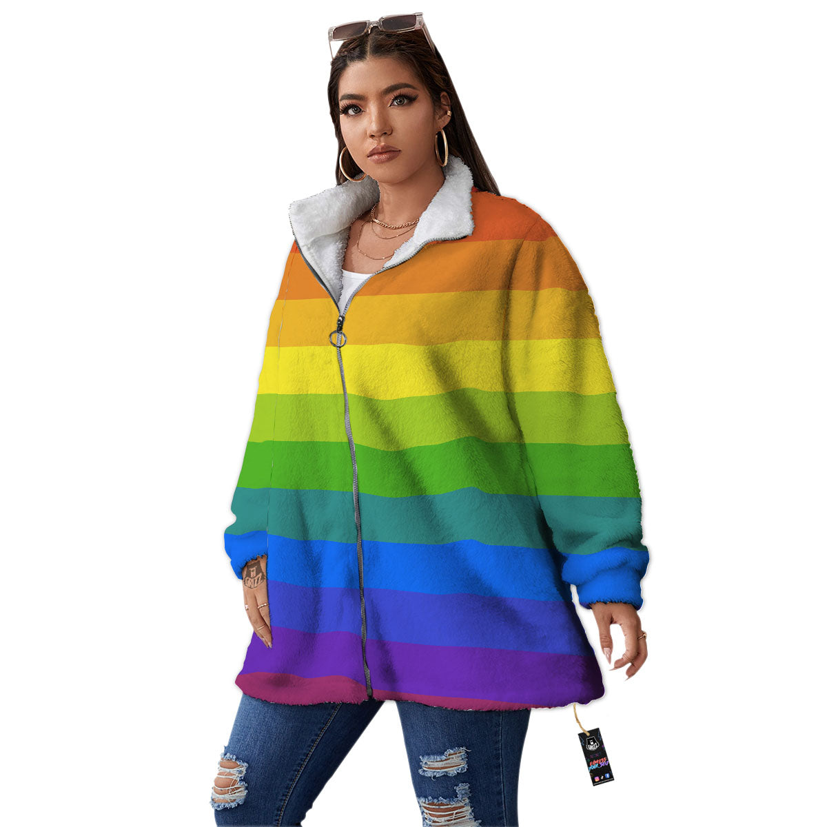 Rainbow Flag LGBT Pride Print Women's Sherpa Jacket-grizzshop