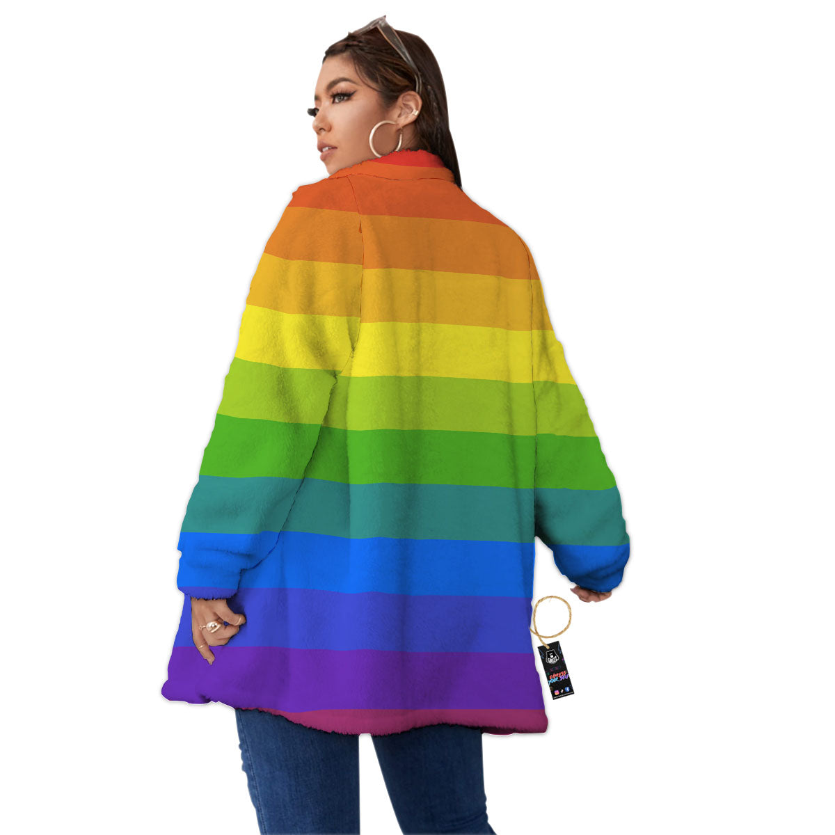 Rainbow Flag LGBT Pride Print Women's Sherpa Jacket-grizzshop