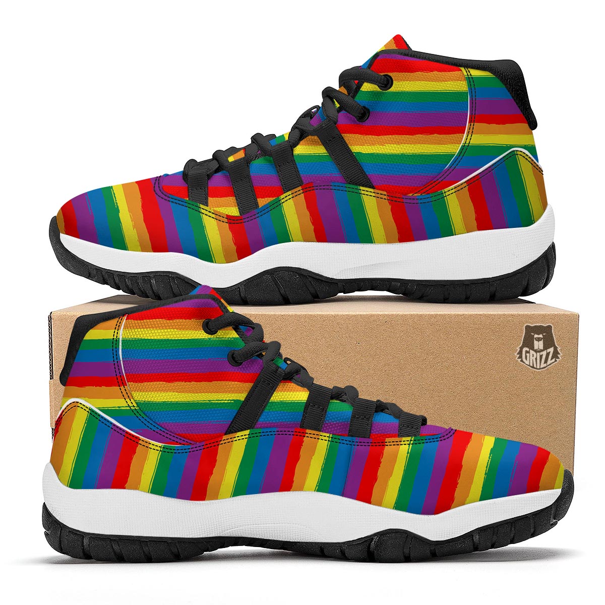 Rainbow Flag Lgbt Patterm Print Black Bball Shoes-grizzshop