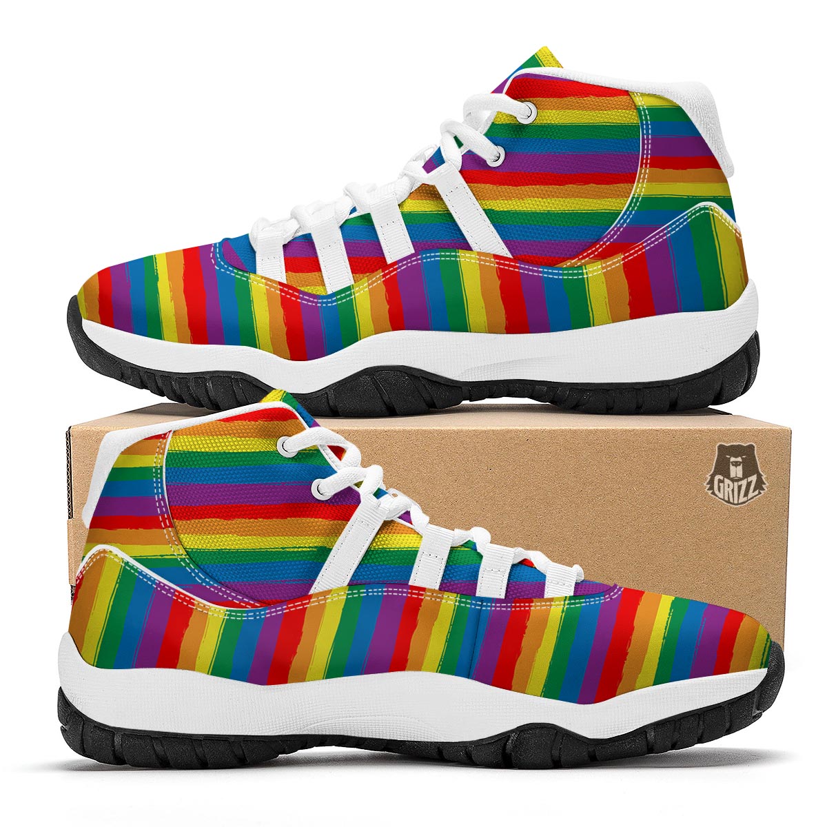 Rainbow Flag Lgbt Patterm Print White Bball Shoes-grizzshop