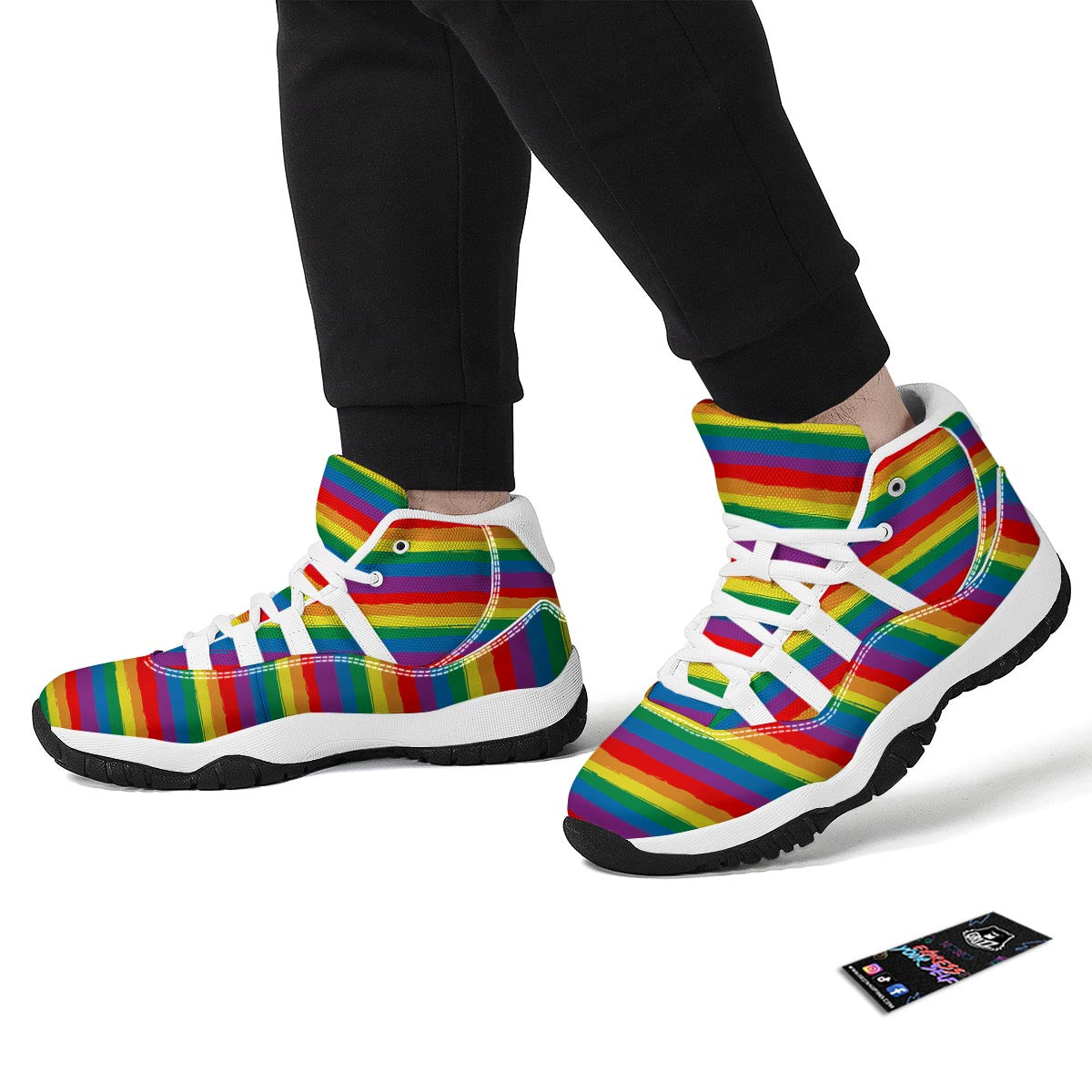 Rainbow Flag Lgbt Patterm Print White Bball Shoes-grizzshop