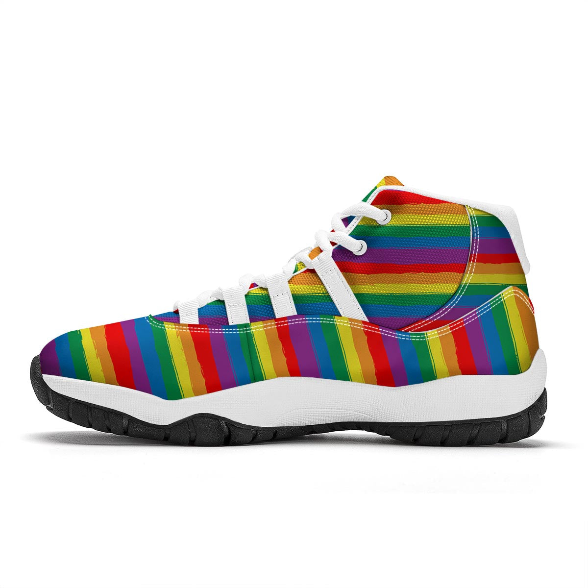 Rainbow Flag Lgbt Patterm Print White Bball Shoes-grizzshop