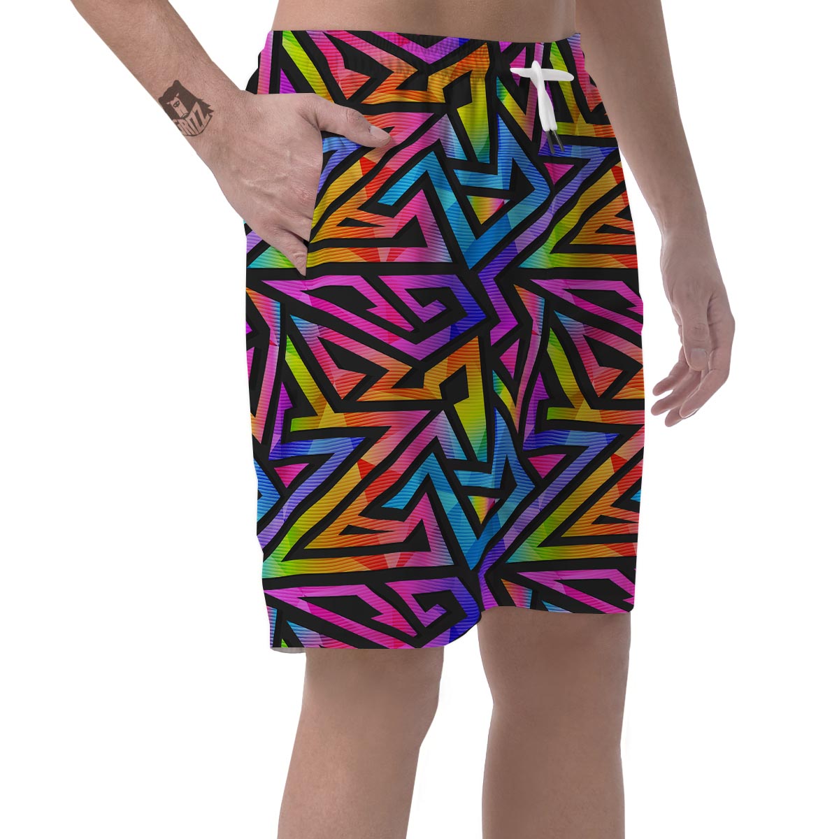 Rainbow Geometric Abstract Men's Shorts-grizzshop