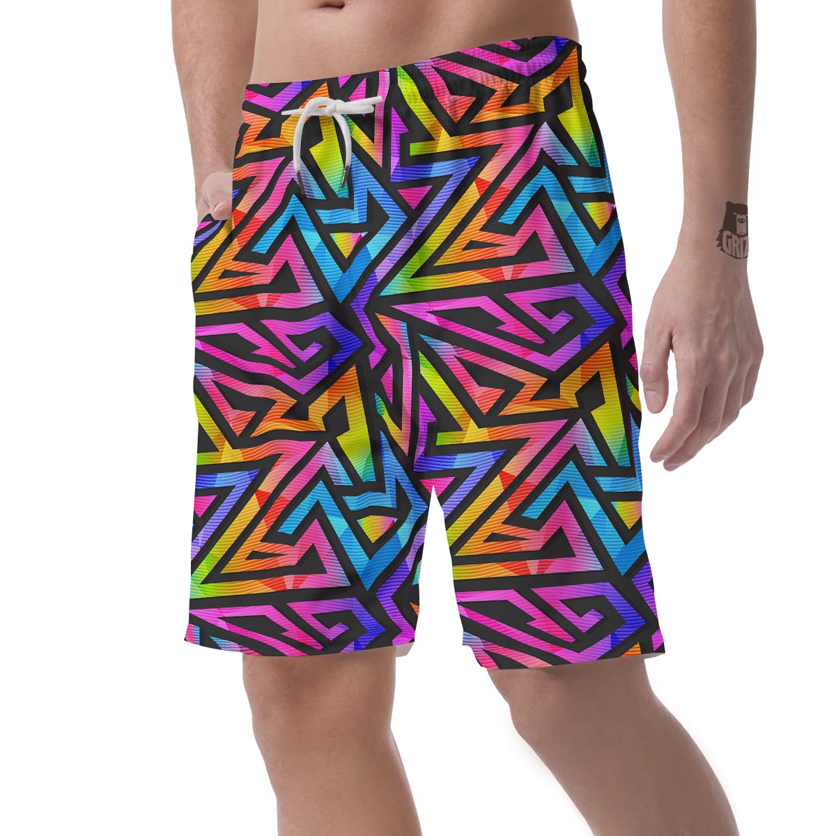 Rainbow Geometric Abstract Men's Shorts-grizzshop