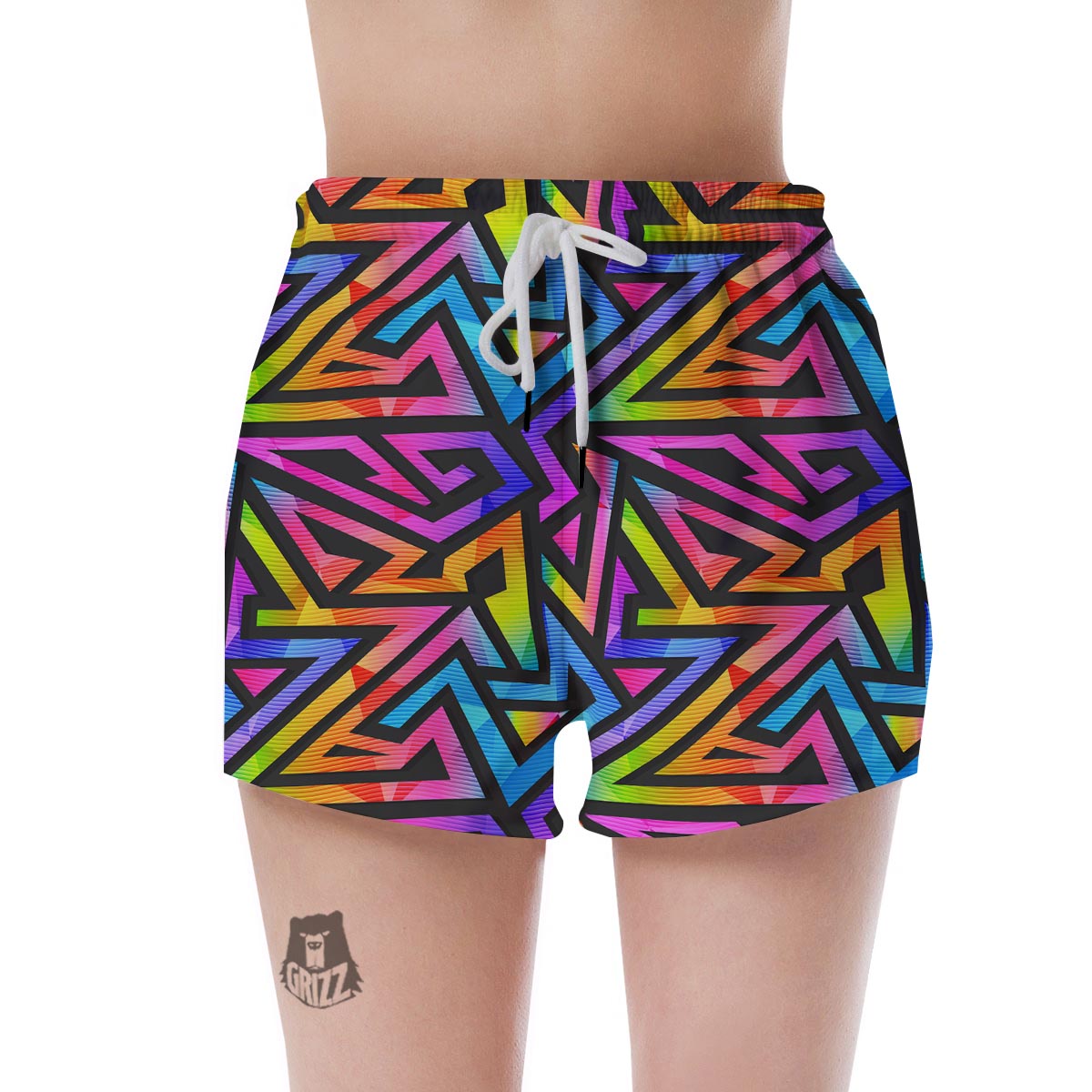 Rainbow Geometric Abstract Women's Shorts-grizzshop