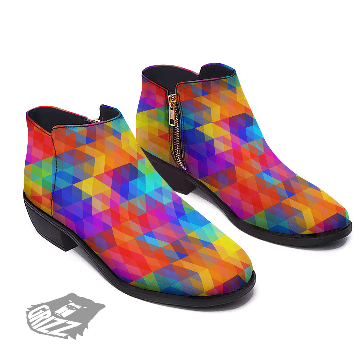 Rainbow Geometric Print Pattern Ankle Boots-grizzshop