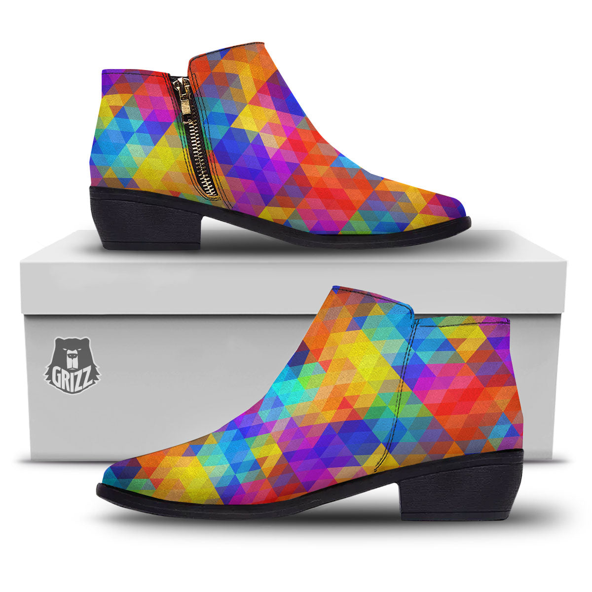 Rainbow Geometric Print Pattern Ankle Boots-grizzshop