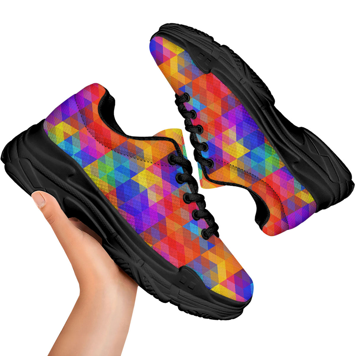 Rainbow Geometric Print Pattern Black Chunky Shoes-grizzshop