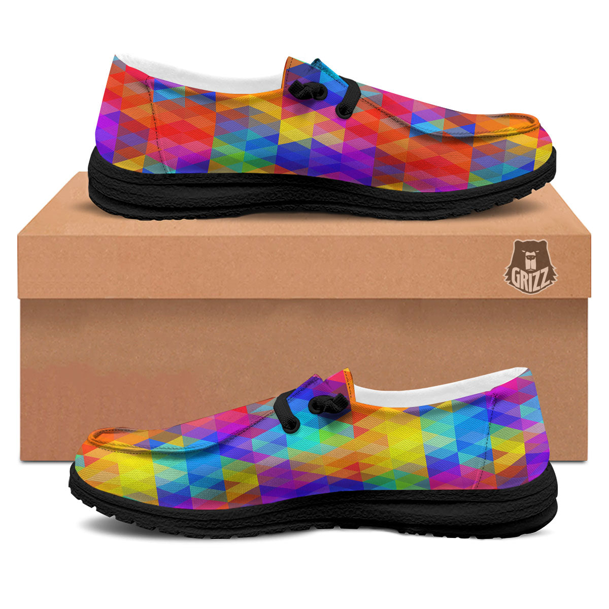 Rainbow Geometric Print Pattern Black Loafers-grizzshop