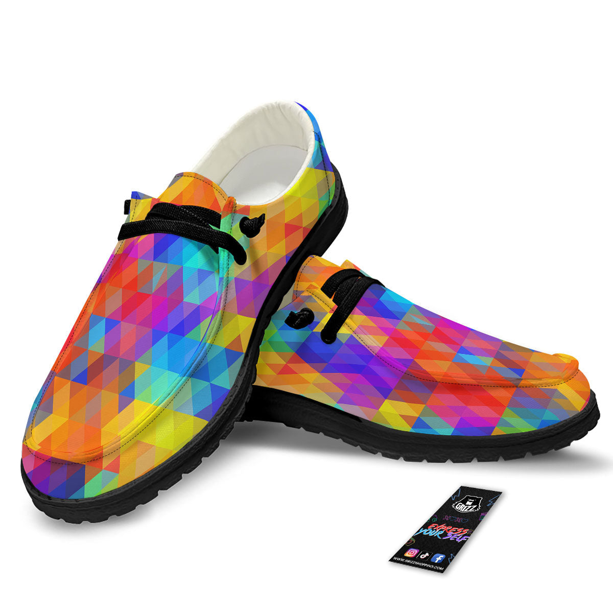 Rainbow Geometric Print Pattern Black Loafers-grizzshop