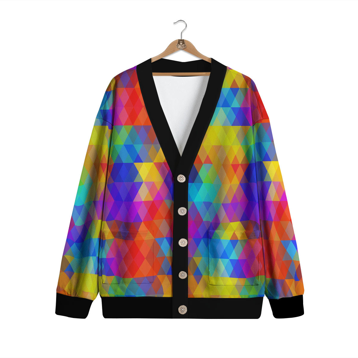 Rainbow Geometric Print Pattern Cardigan-grizzshop