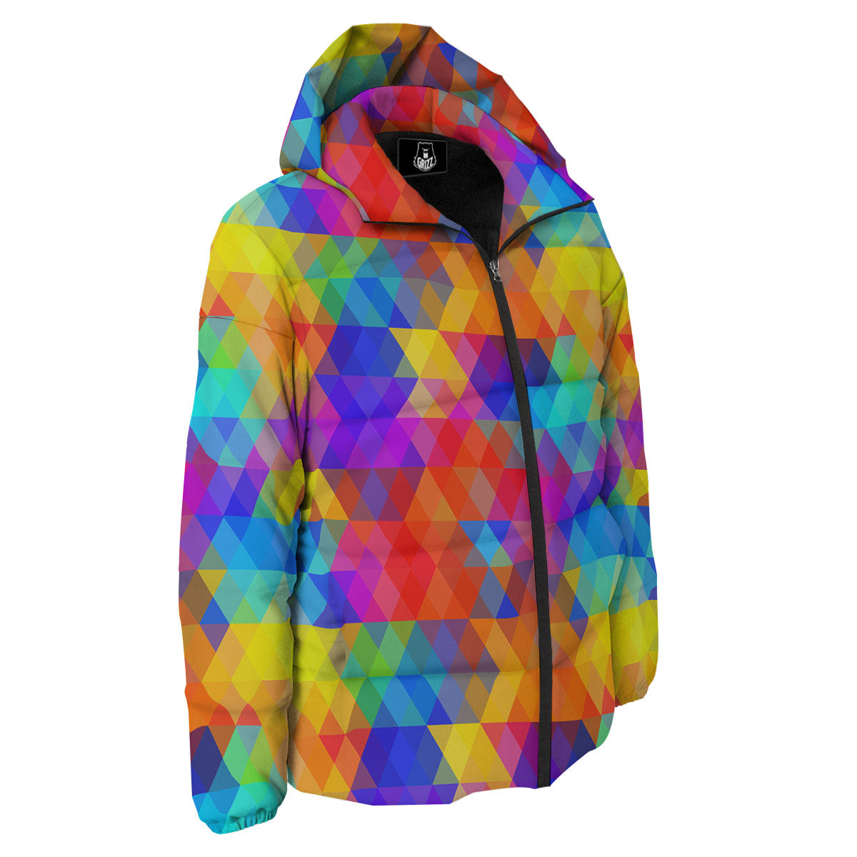 Rainbow Geometric Print Pattern Down Jacket-grizzshop