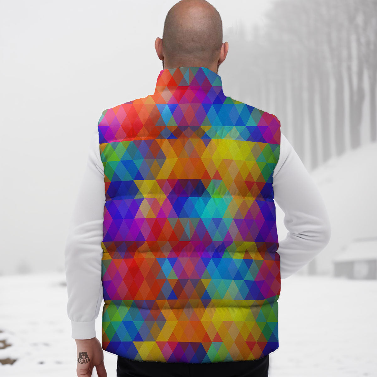 Rainbow Geometric Print Pattern Down Vest