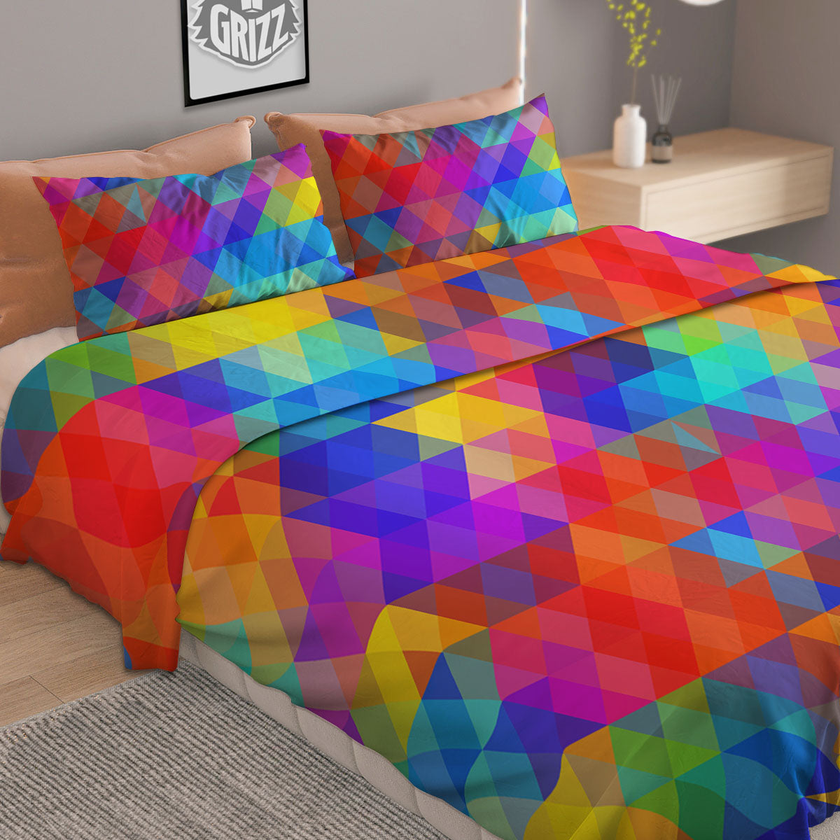 Rainbow Geometric Print Pattern Duvet Cover Bedding Set