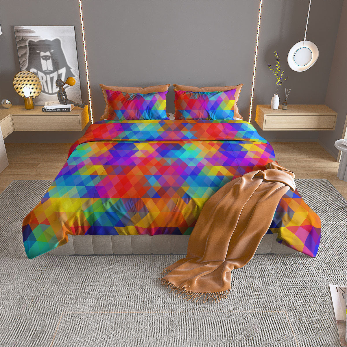 Rainbow Geometric Print Pattern Duvet Cover Bedding Set