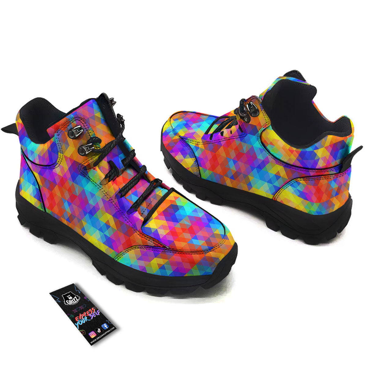 Rainbow Geometric Print Pattern Hiking Shoes-grizzshop
