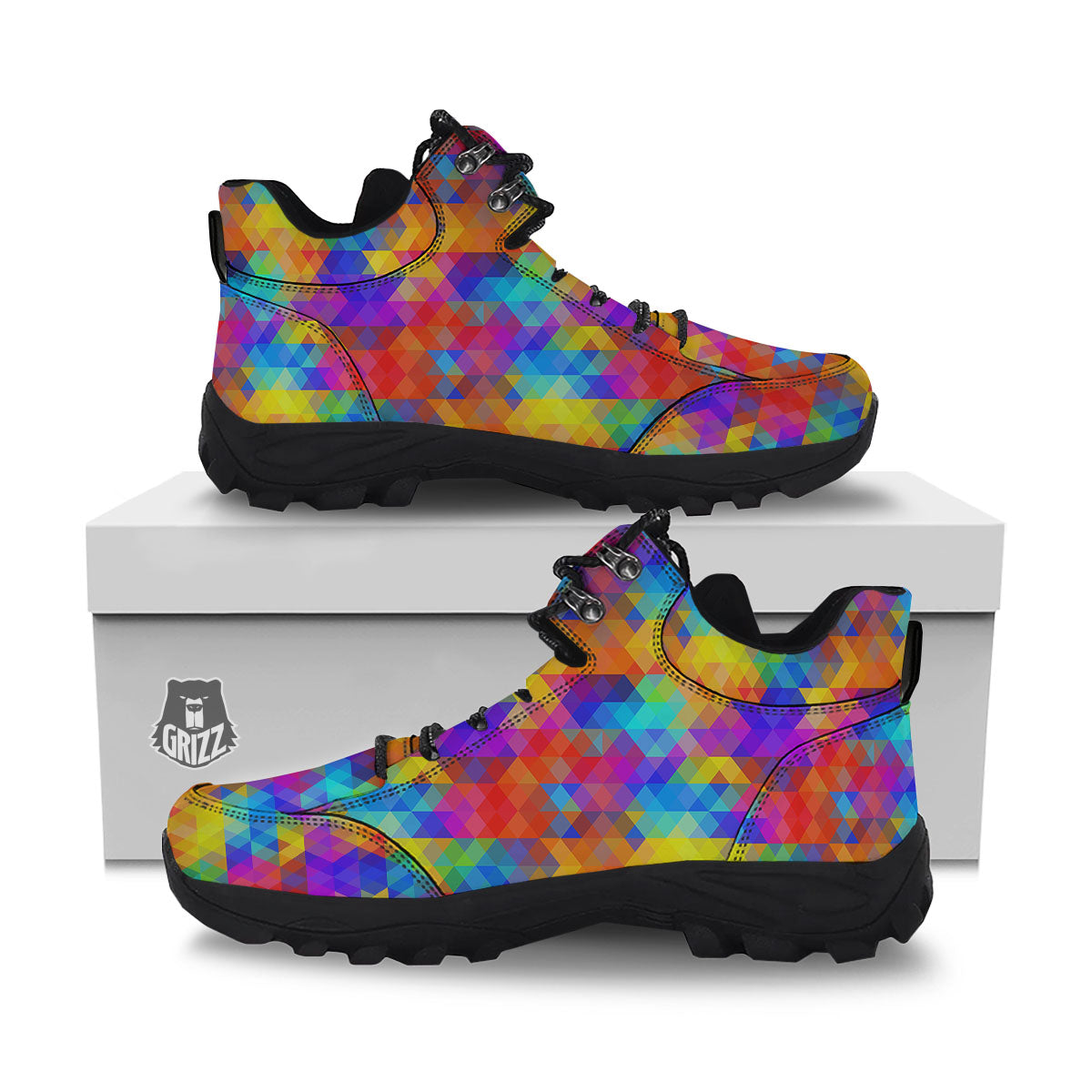 Rainbow Geometric Print Pattern Hiking Shoes-grizzshop