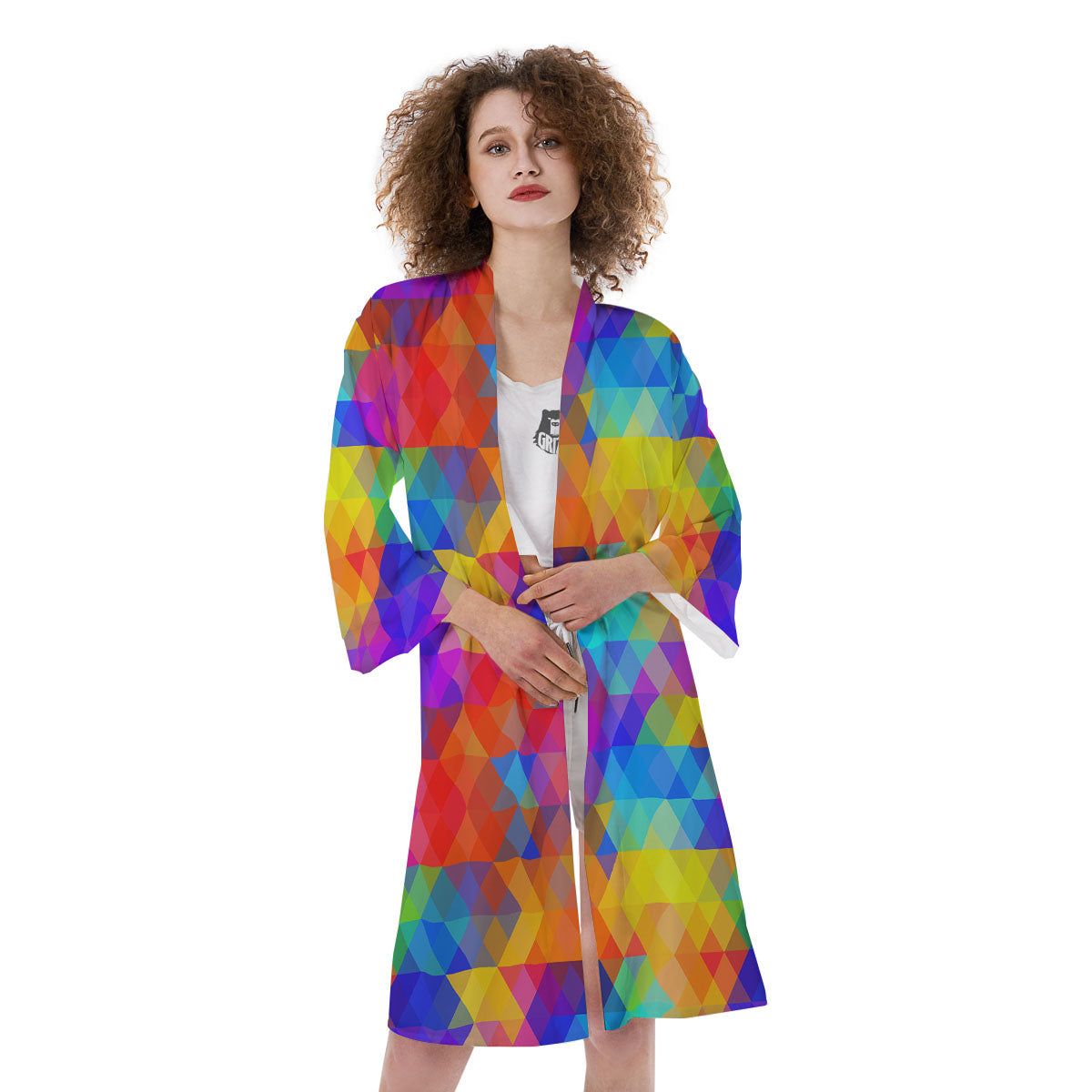 Rainbow Geometric Print Pattern Kimono-grizzshop