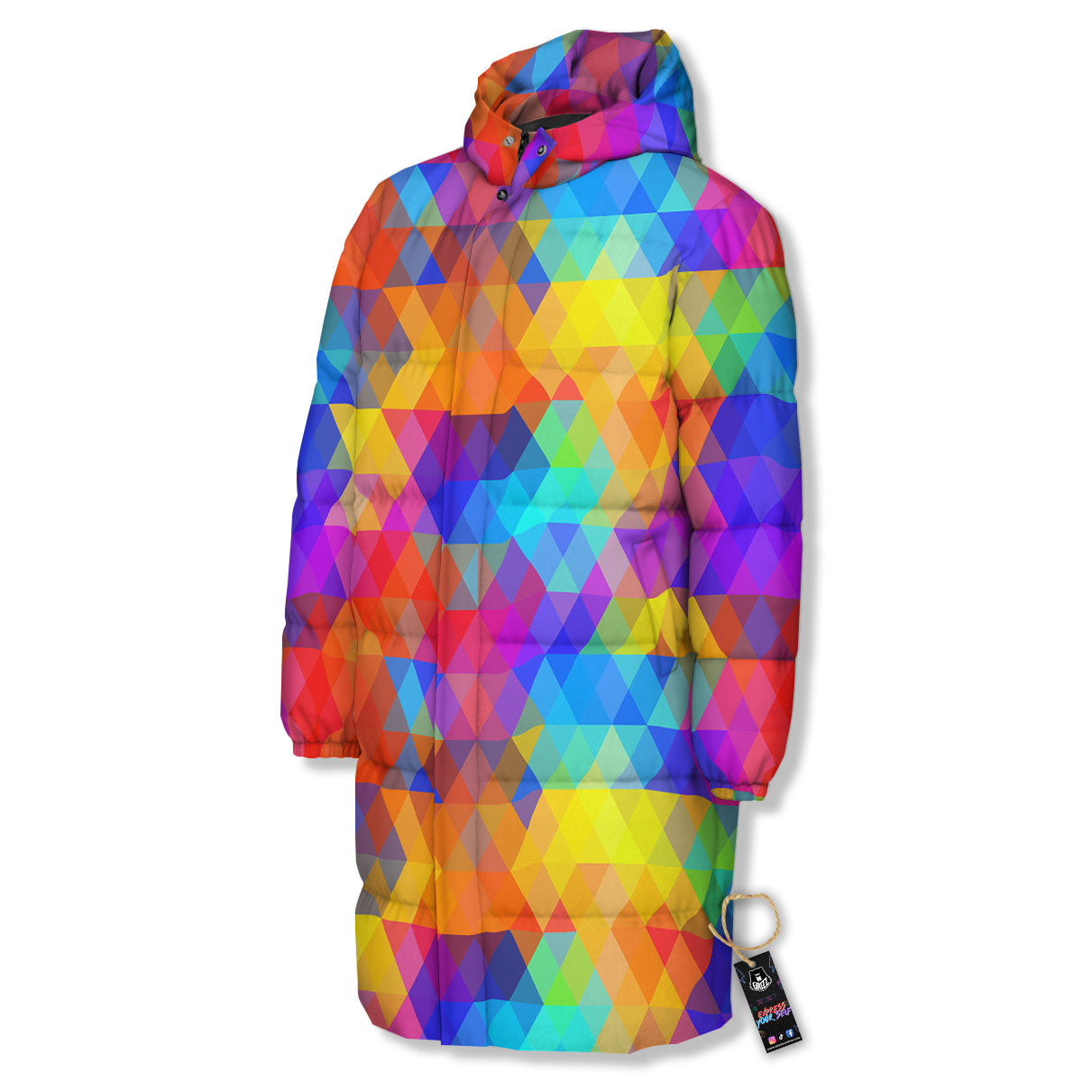 Rainbow Geometric Print Pattern Long Down Jacket-grizzshop