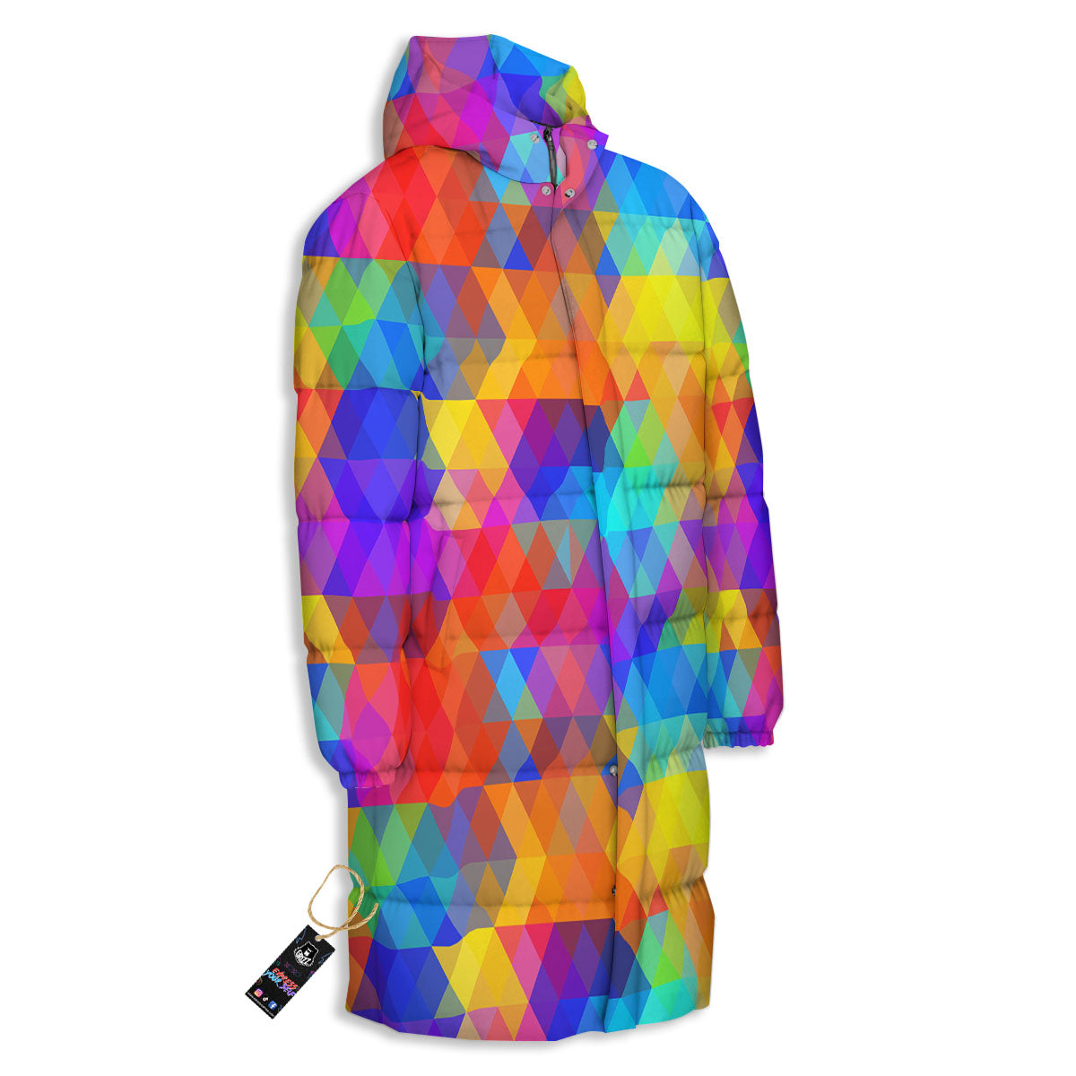 Rainbow Geometric Print Pattern Long Down Jacket-grizzshop