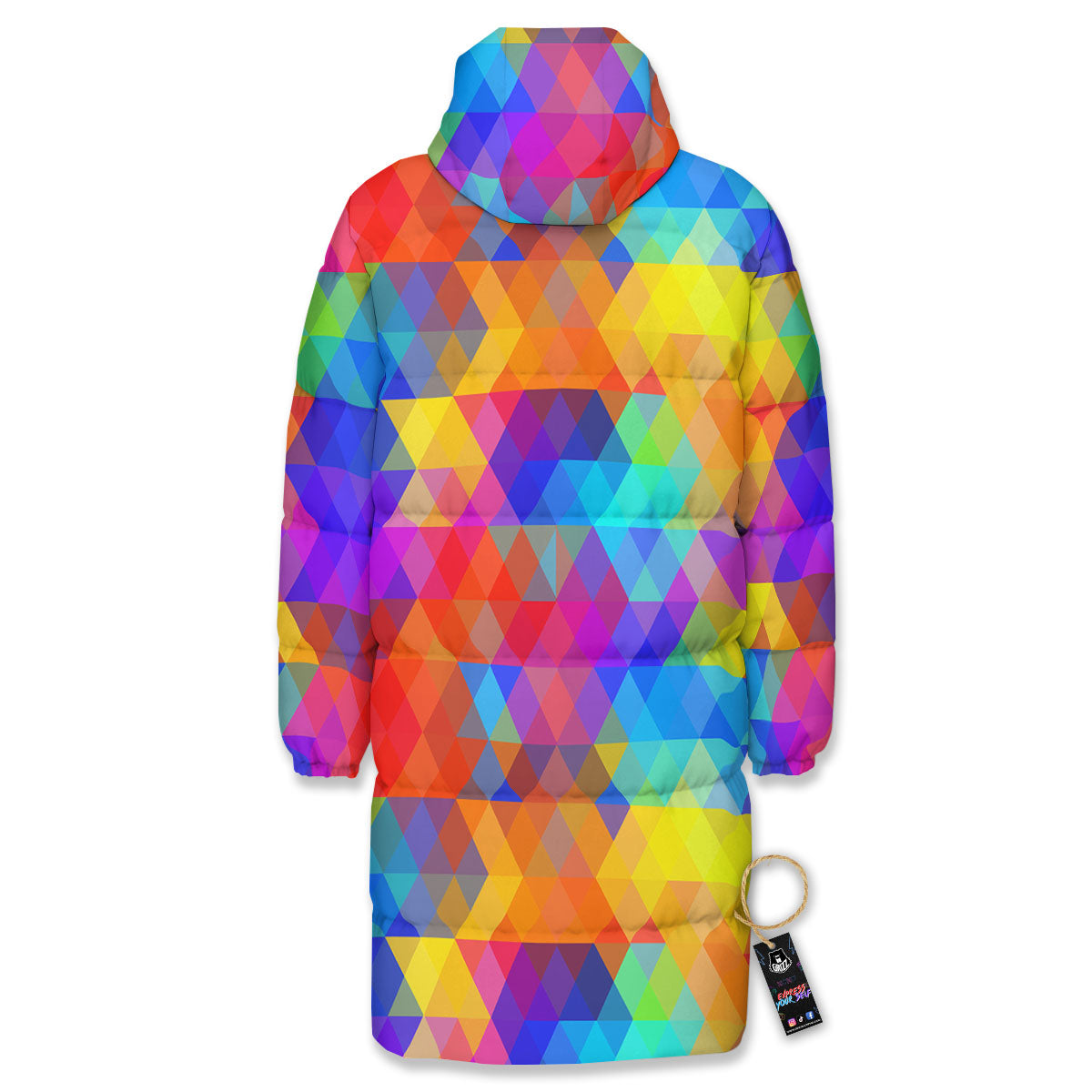 Rainbow Geometric Print Pattern Long Down Jacket-grizzshop